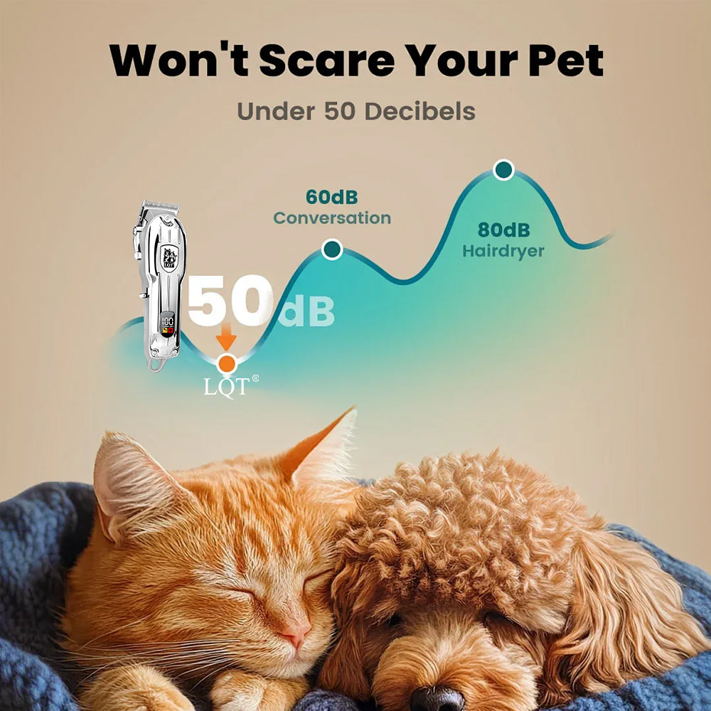 LQT Opulent Silver Pet-Emblem Pet Grooming Clipper Kit