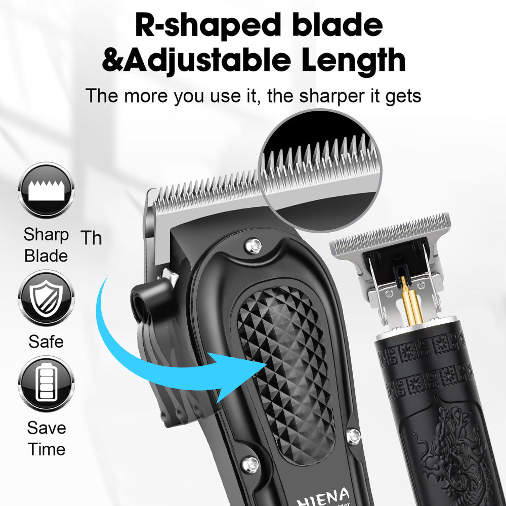 HIENA Opulent All-Black Dragon-Embossed Dual-Digital Clipper Grooming Kit