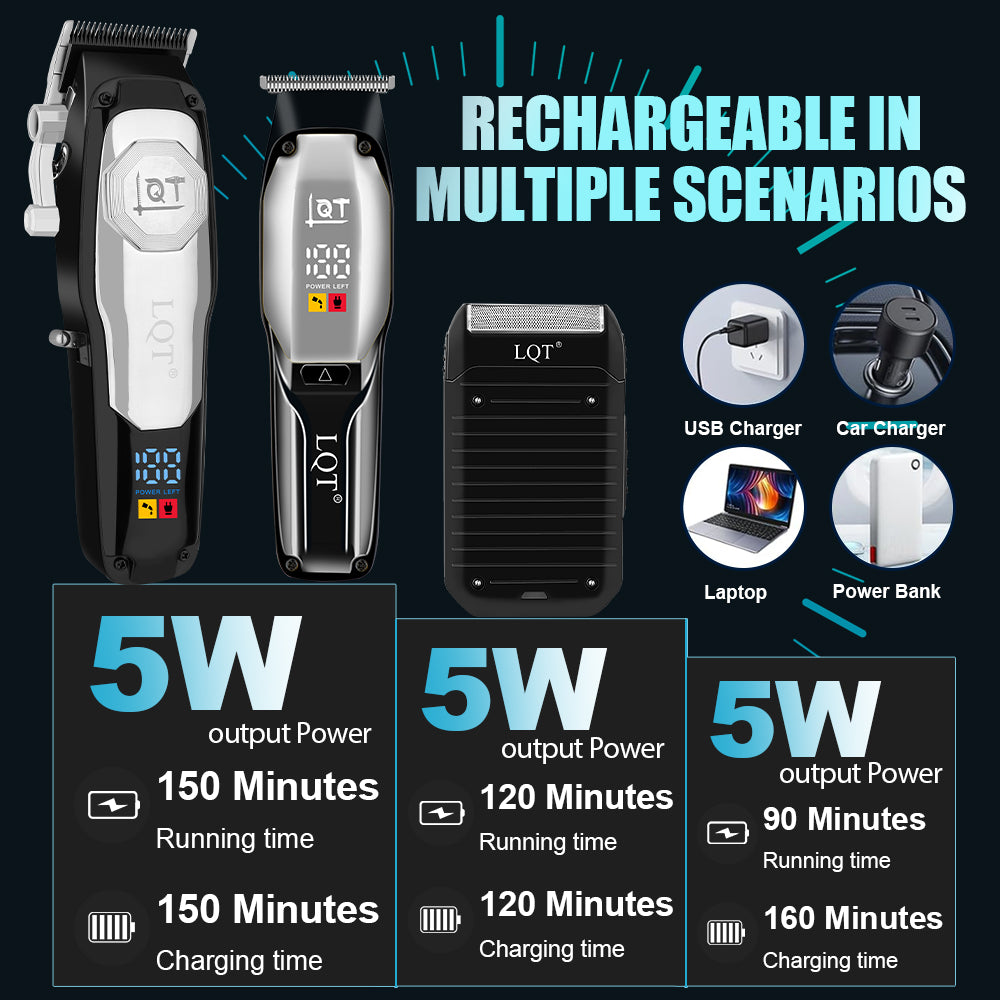 LQT Opulent Silver-Black Geometric Dual-Unit Grooming Kit