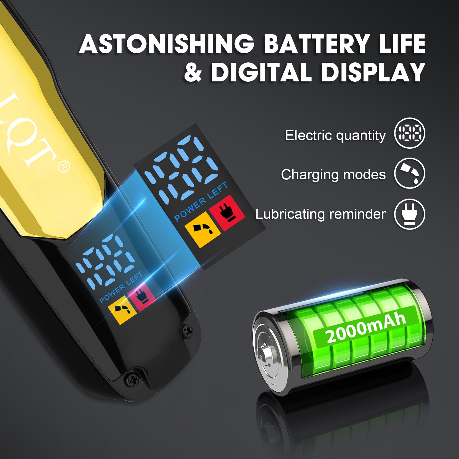 LQT Opulent Black-Gold Contrast Brand-Emblem Digital Clipper Grooming Kit