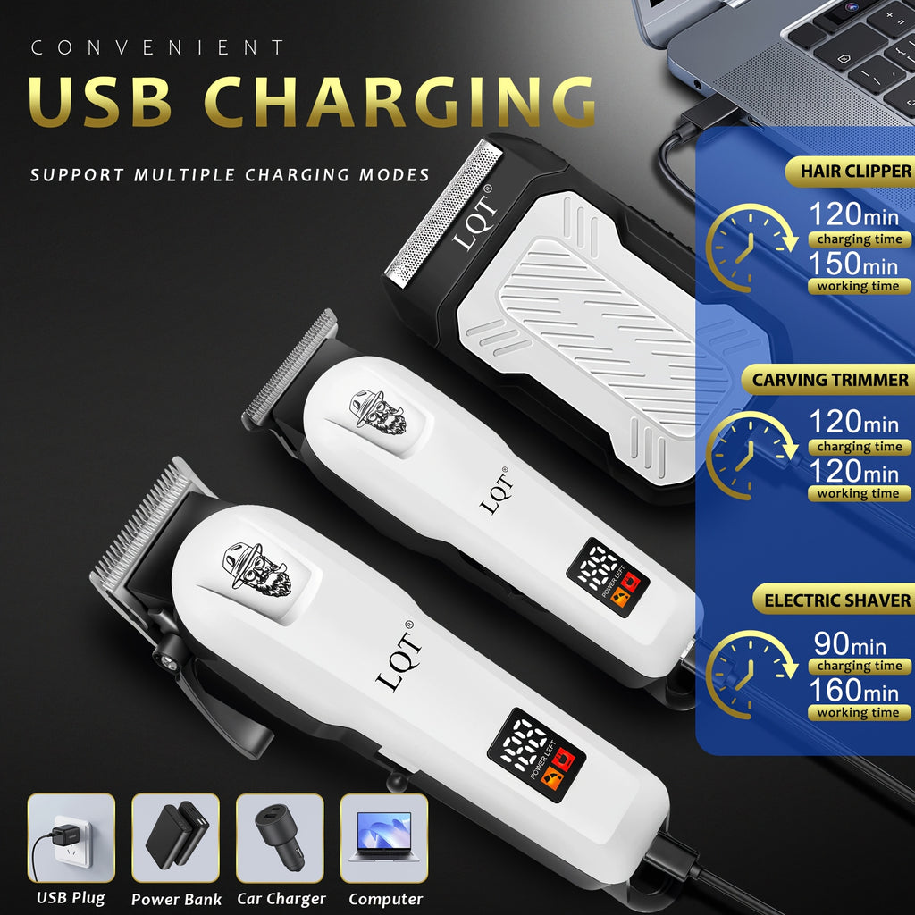 LQT 2pcs/3pcs/4pcs Men'S White Electric Hair Clipper Set