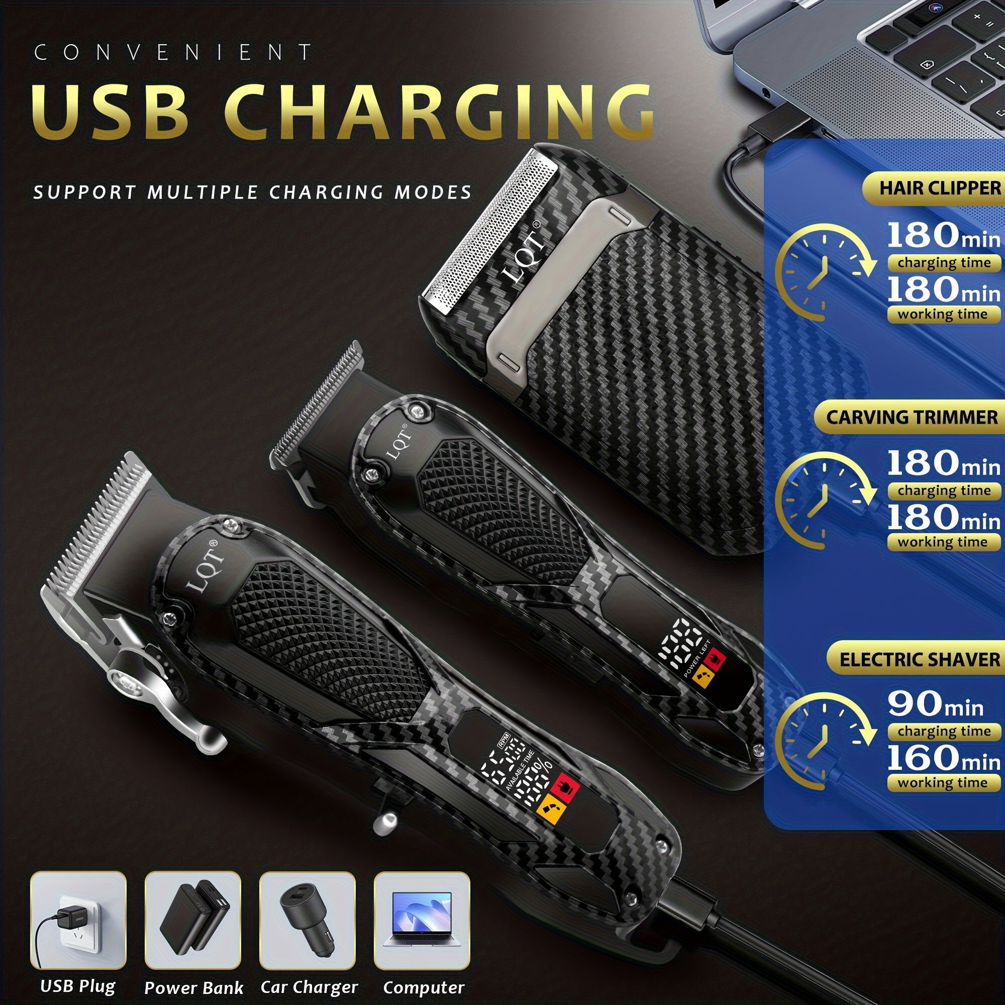 LQT Men'S Professional Electric Haircut Clippers | LED Digital Display