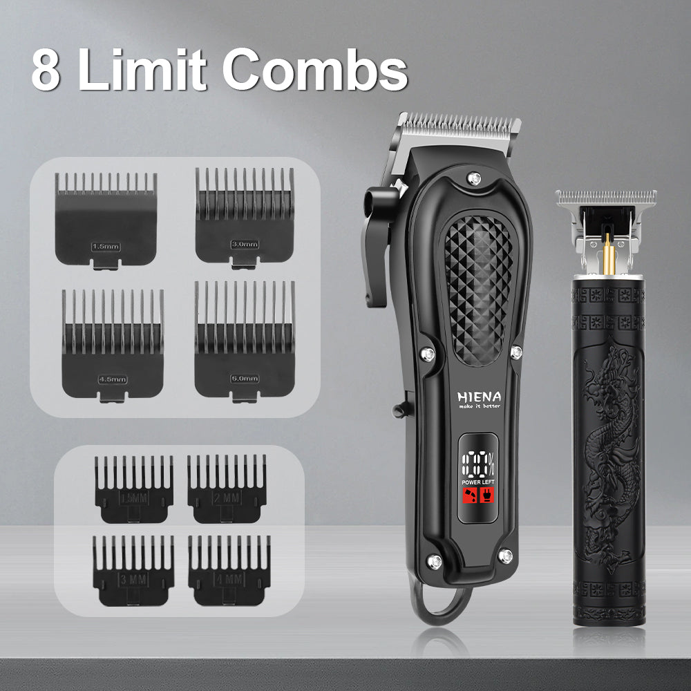 HIENA Opulent All-Black Dragon-Embossed Dual-Digital Clipper Grooming Kit
