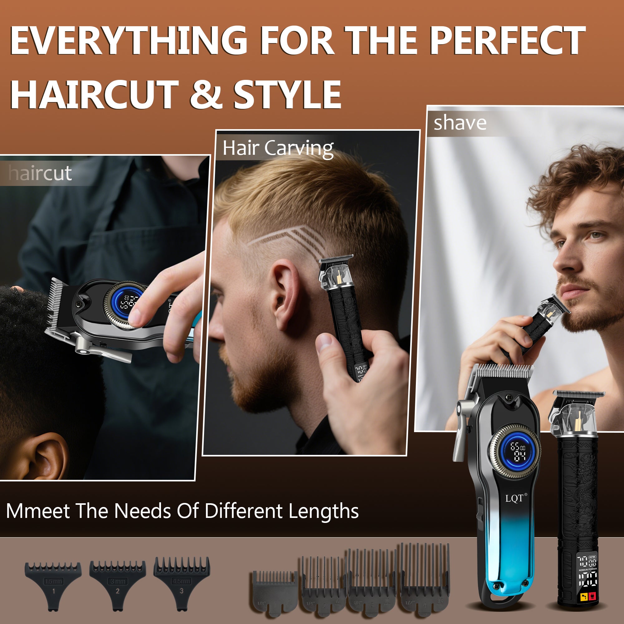 LQT Opulent Black-Blue Gradient Dragon-Texture Dual-Digital Clipper Grooming Kit