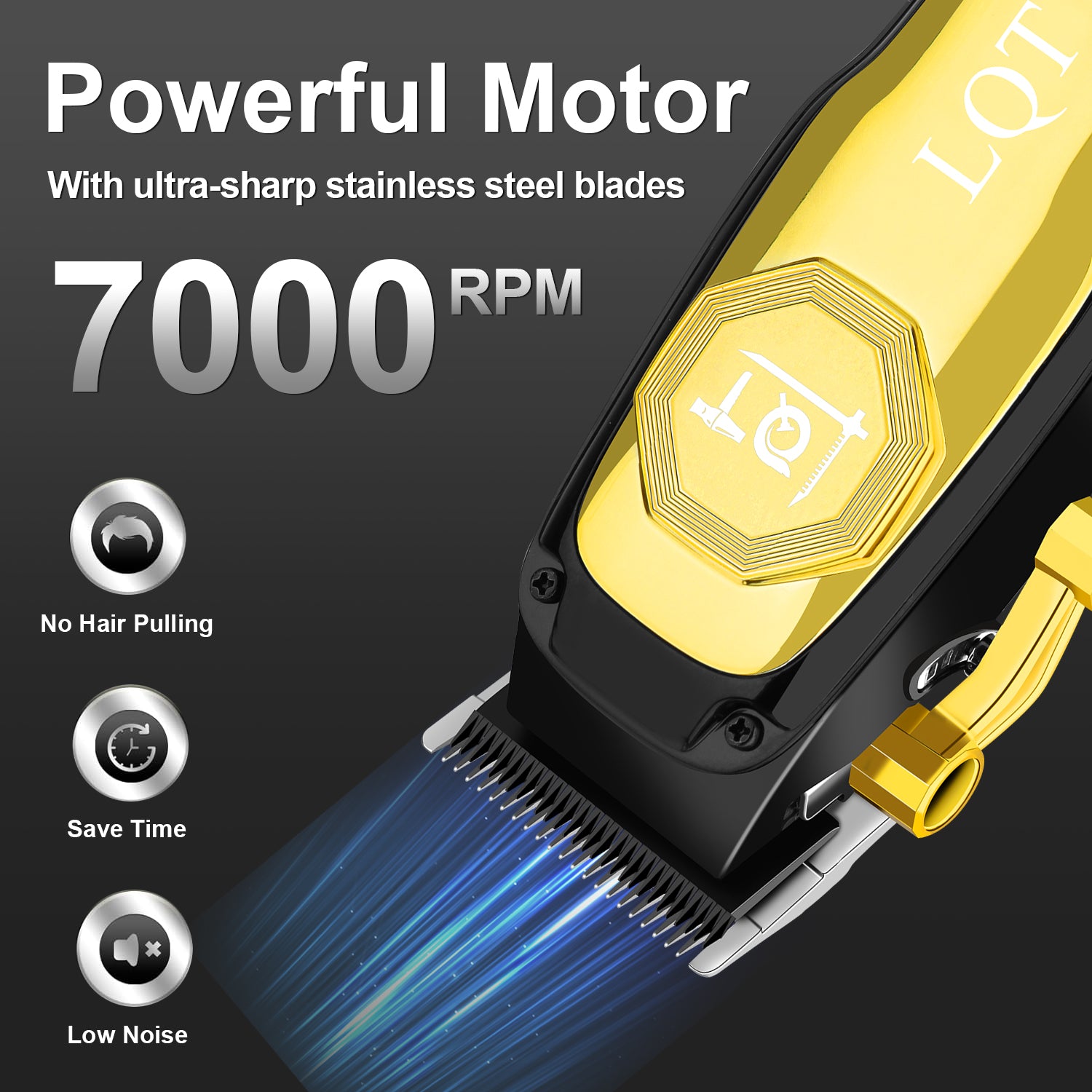 LQT Opulent Black-Gold Contrast Brand-Emblem Digital Clipper Grooming Kit