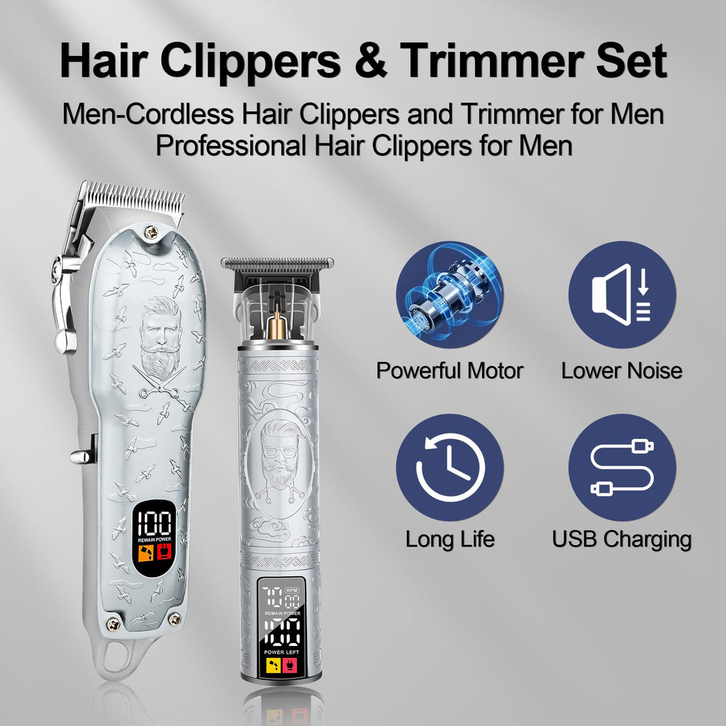 LQT Opulent Silver Stylist-Pattern Dual-Unit Professional Grooming Set