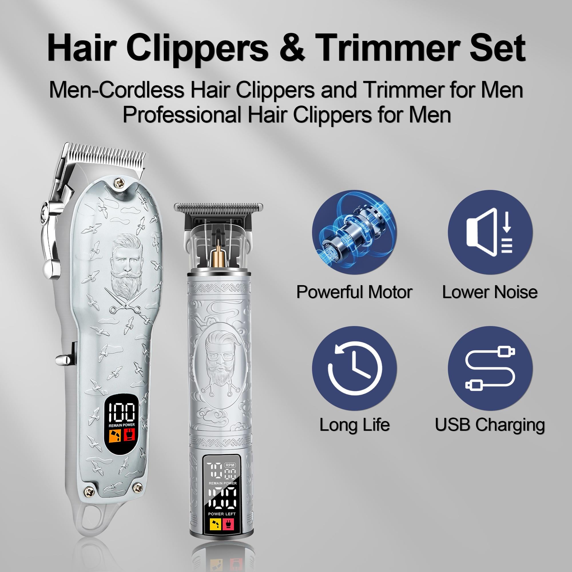 LQT Opulent Silver Stylist-Pattern Dual-Unit Professional Grooming Set