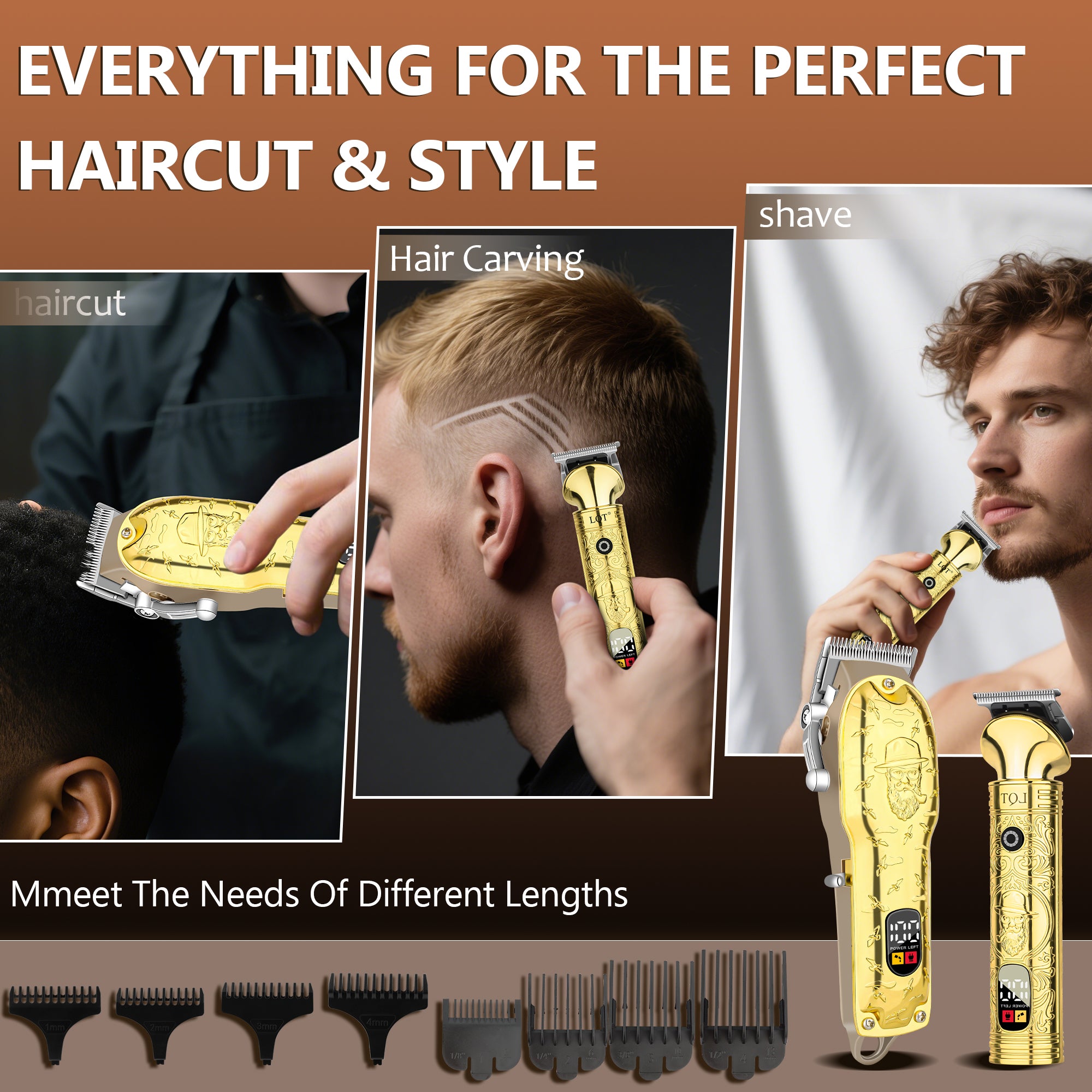 LQT Opulent Vintage-Gold Gentleman-Embossed Full-Tool 6in1 Grooming Kit