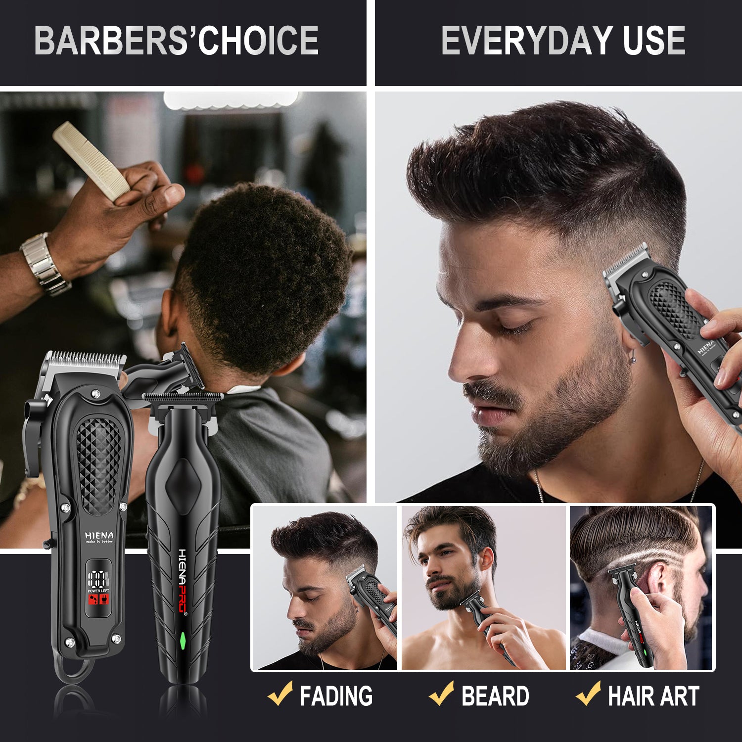 Opulent All-Black Diamond-Texture Dual-Digital Clipper Grooming Kit