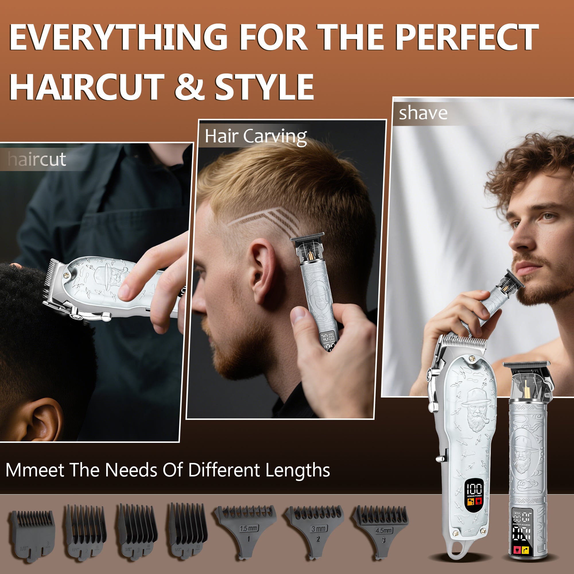 LQT Opulent Silver-Gray Gentleman-Embossed Dual-Digital Clipper Grooming Kit