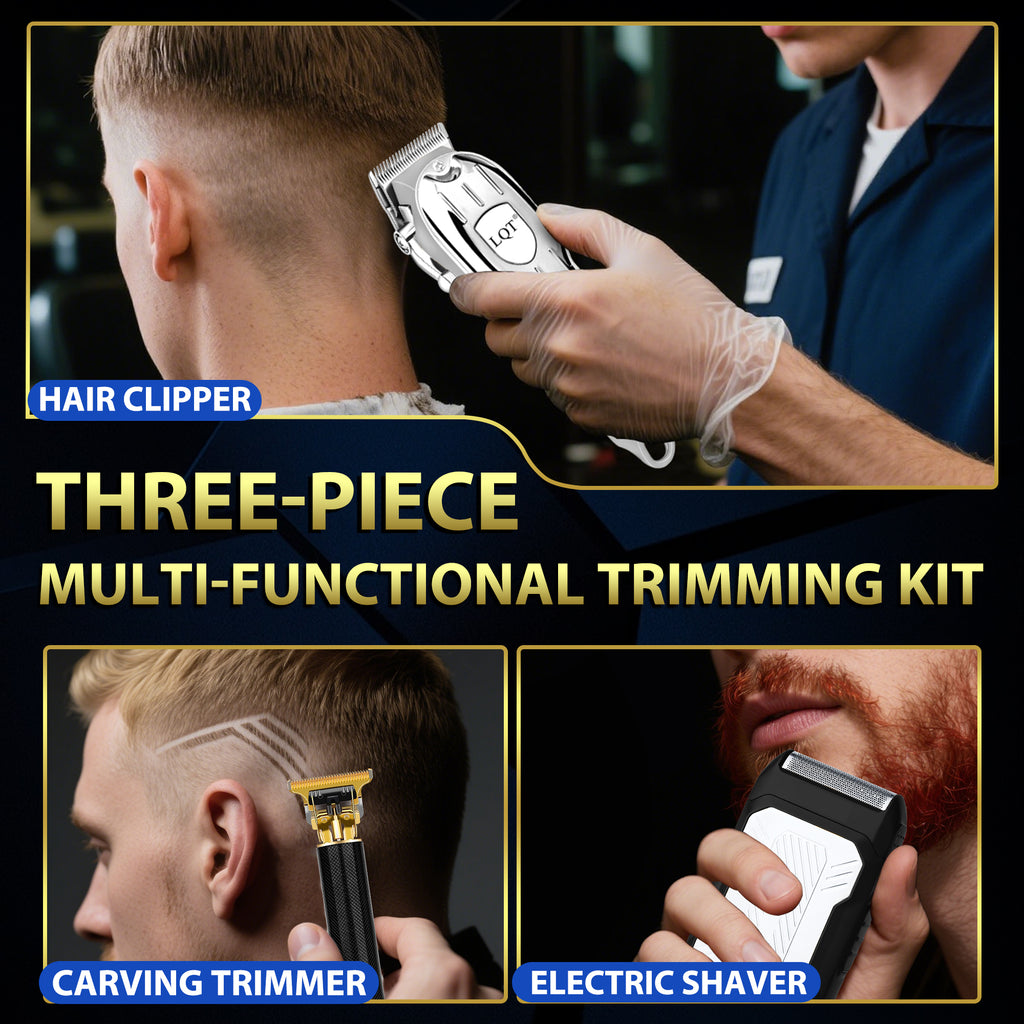 LQT Opulent Silver Textured Professional Men's Grooming Kit