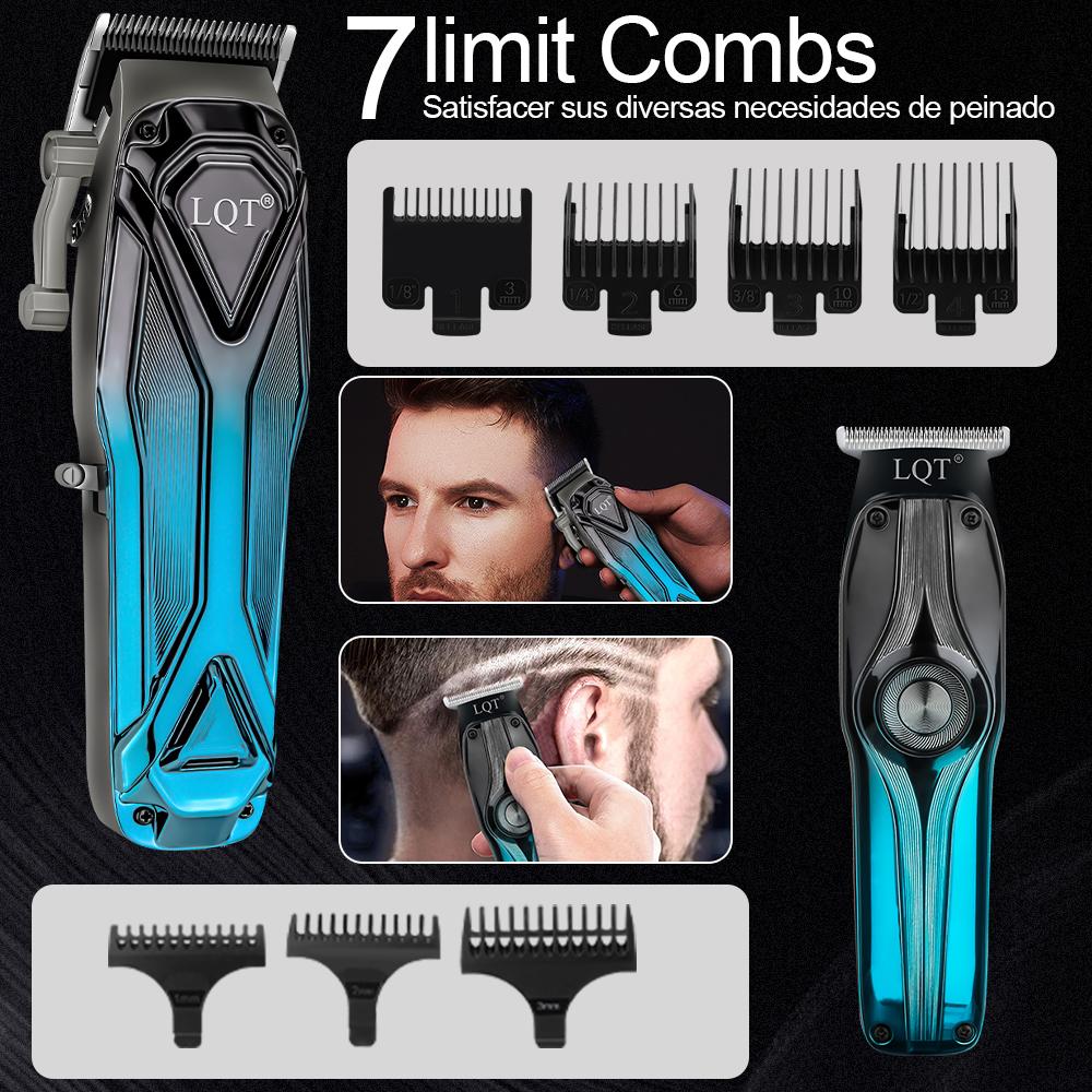LQT Opulent Blue-Black Gradient Geometric-Texture Dual-Clipper Grooming Kit