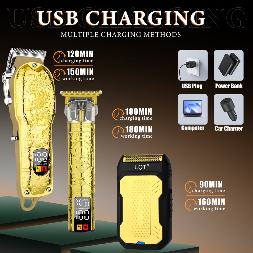 LQT Opulent Gilded Digital-Dual Clipper Dragon-Pattern Grooming Set