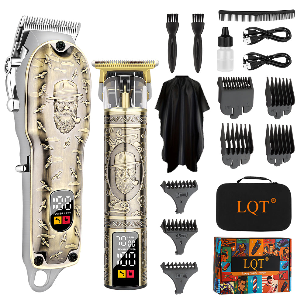 LQT Opulent Vintage-Bronze Gentleman-Embossed Dual-Digital Clipper Grooming Kit
