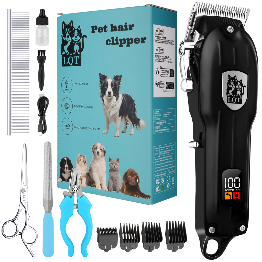 LQT Opulent All-Black Pet-Emblem Full-Tool Pet Grooming Kit