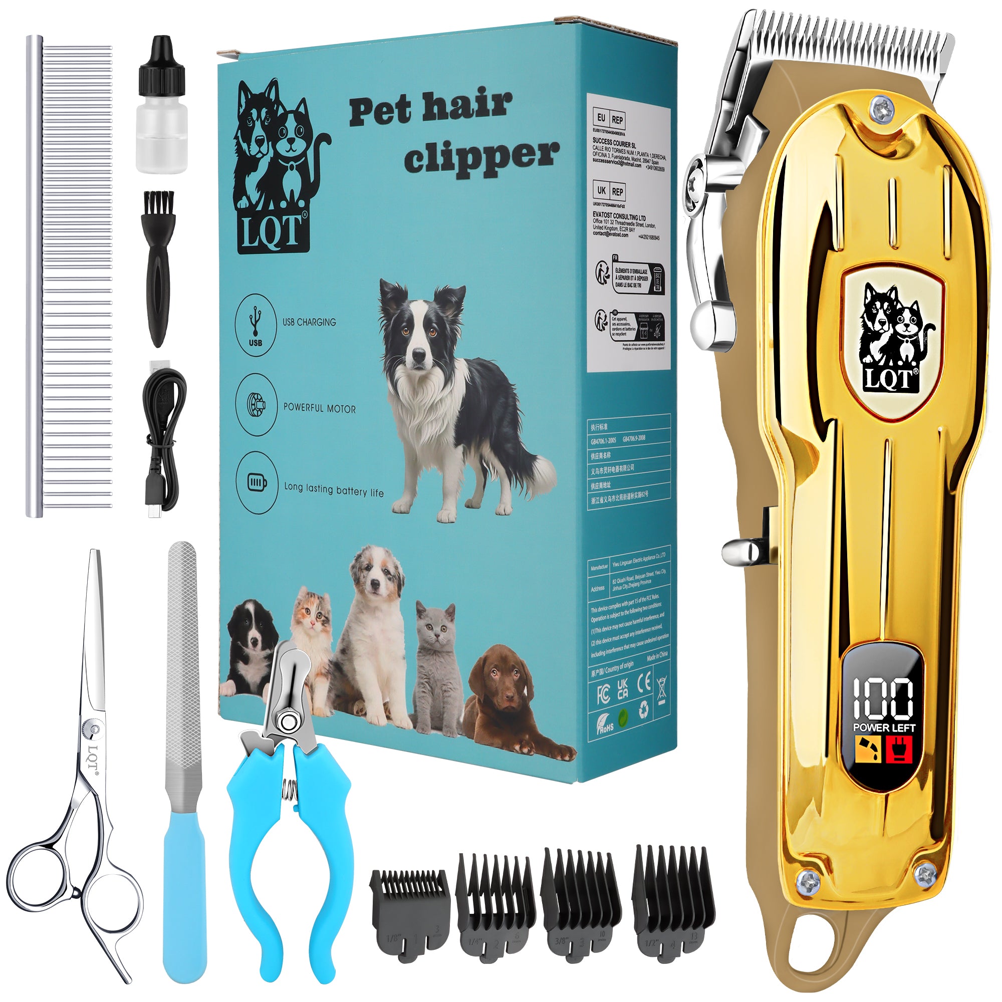 LQT Opulent All-Gold Pet-Emblem Full-Tool Pet Grooming Kit
