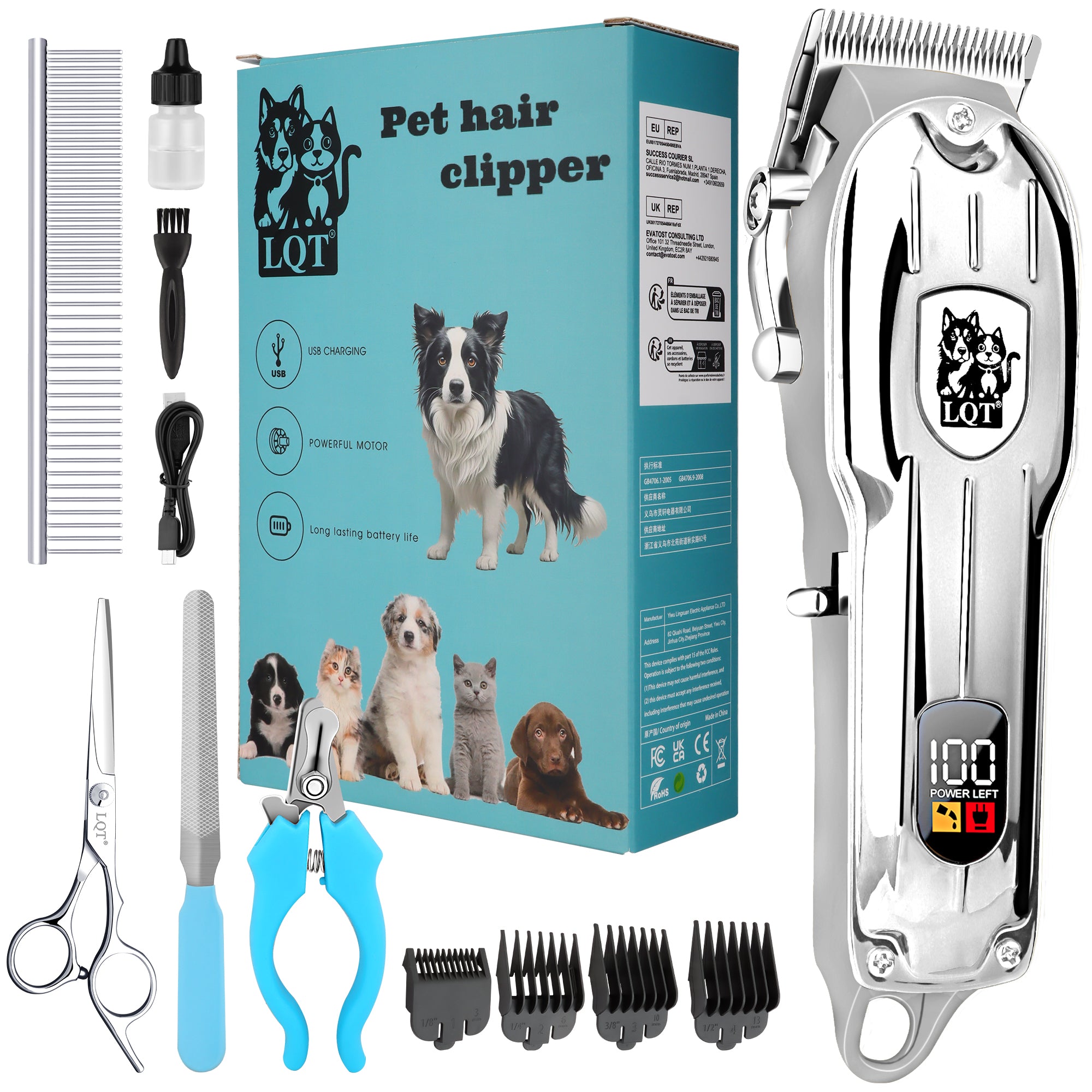 LQT Opulent All-silver Pet-Emblem Full-Tool Pet Grooming Kit
