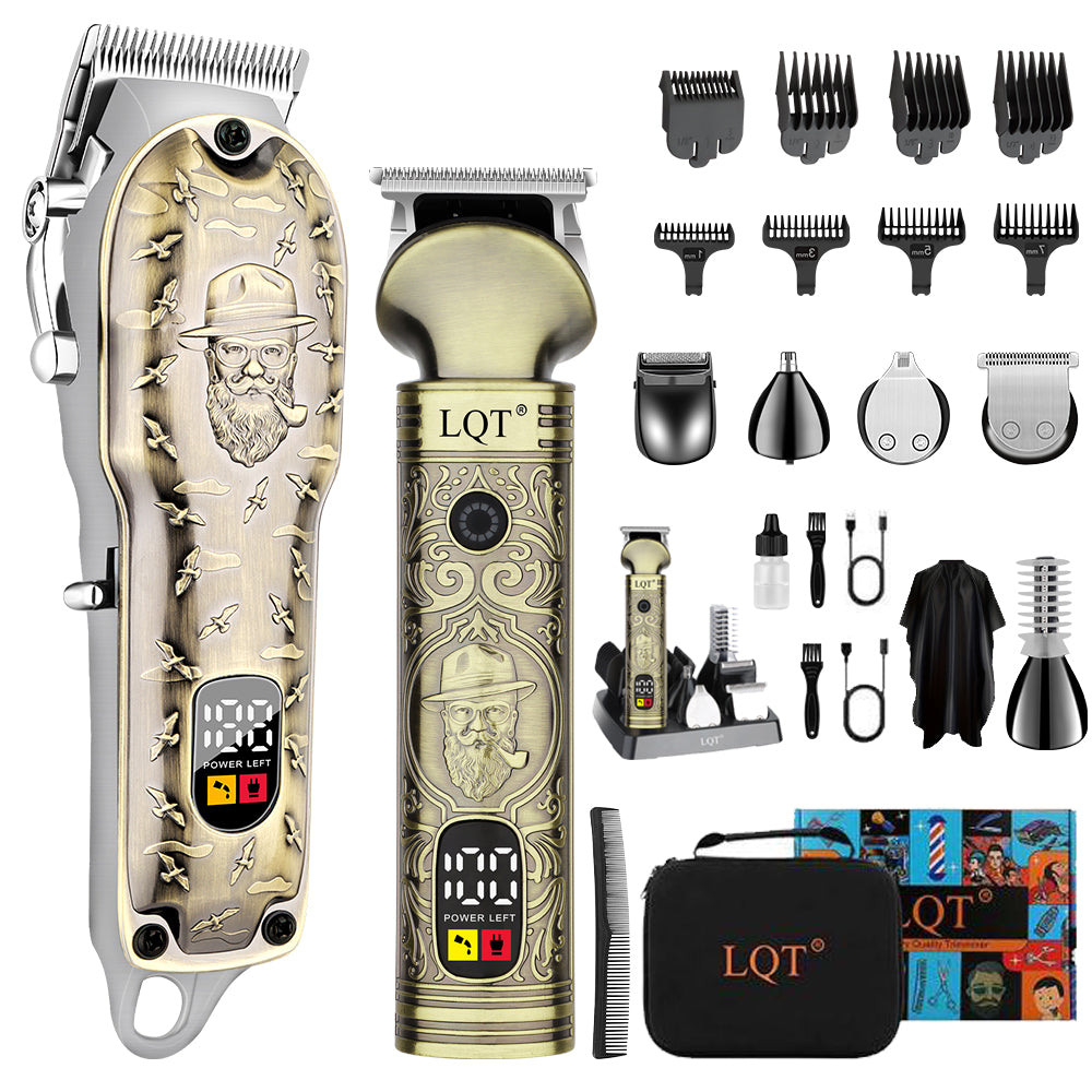 LQT Opulent Vintage-Bronze Gentleman-Embossed Full-Tool 6in1 Grooming Kit