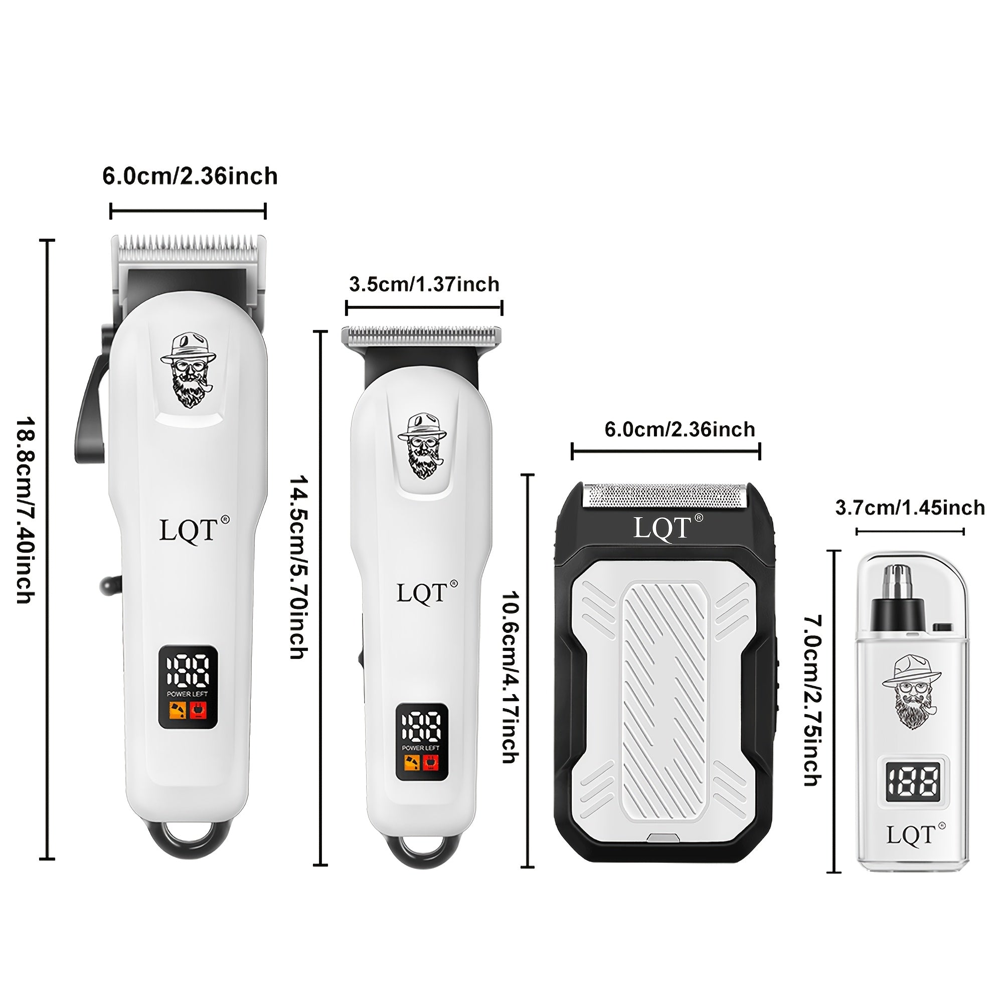 LQT 2pcs/3pcs/4pcs Men'S White Electric Hair Clipper Set