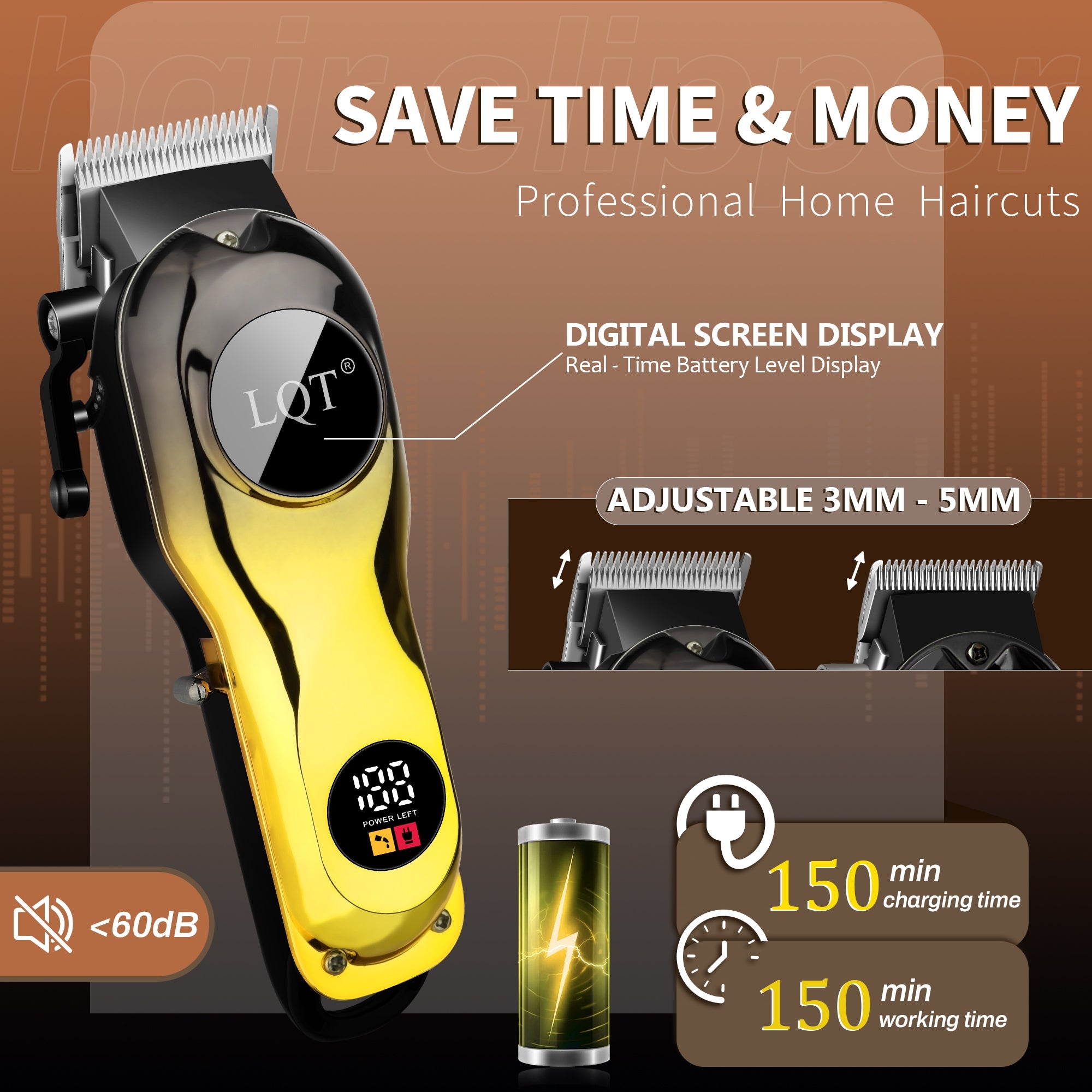 LQT Opulent Black-Gold Contrast Dual-Digital Clipper Grooming Kit