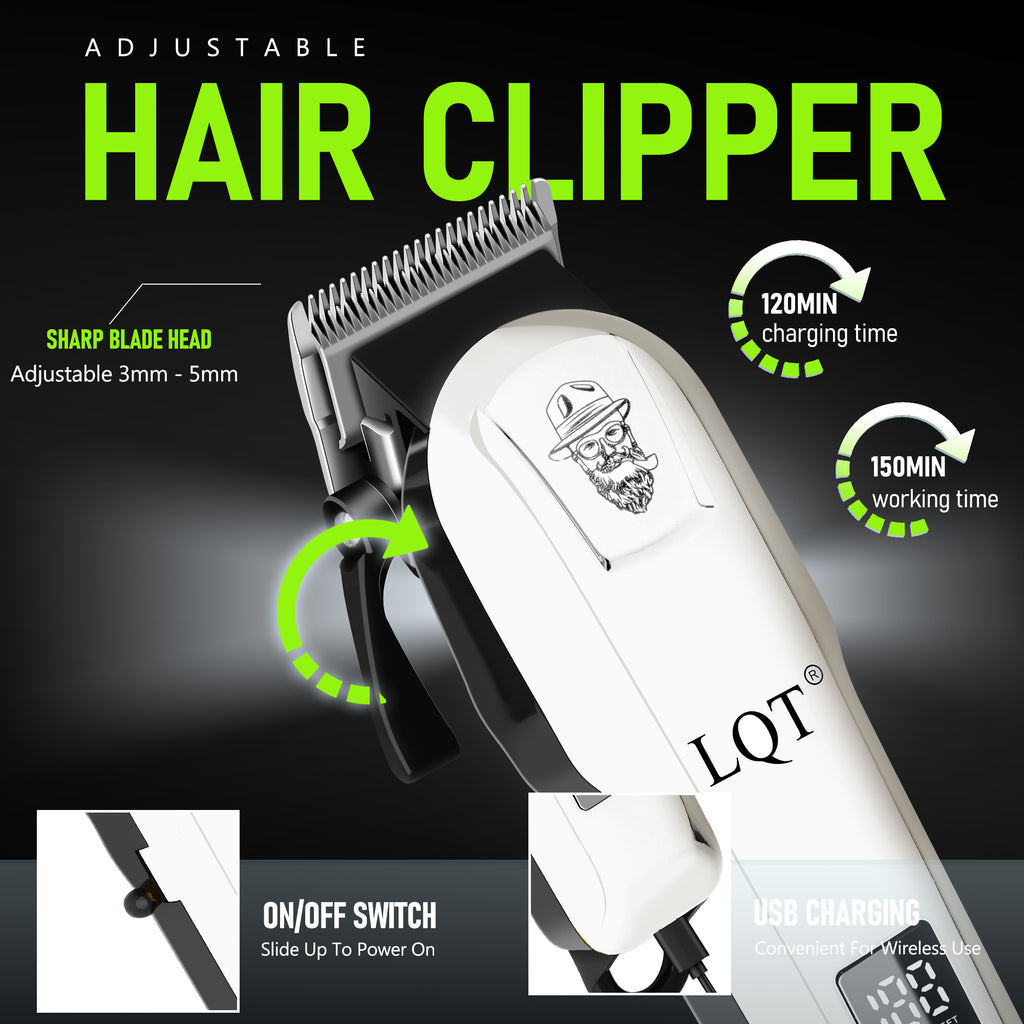 LQT Opulent Clean-White Gentleman-Emblem Dual-Digital Clipper Grooming Kit