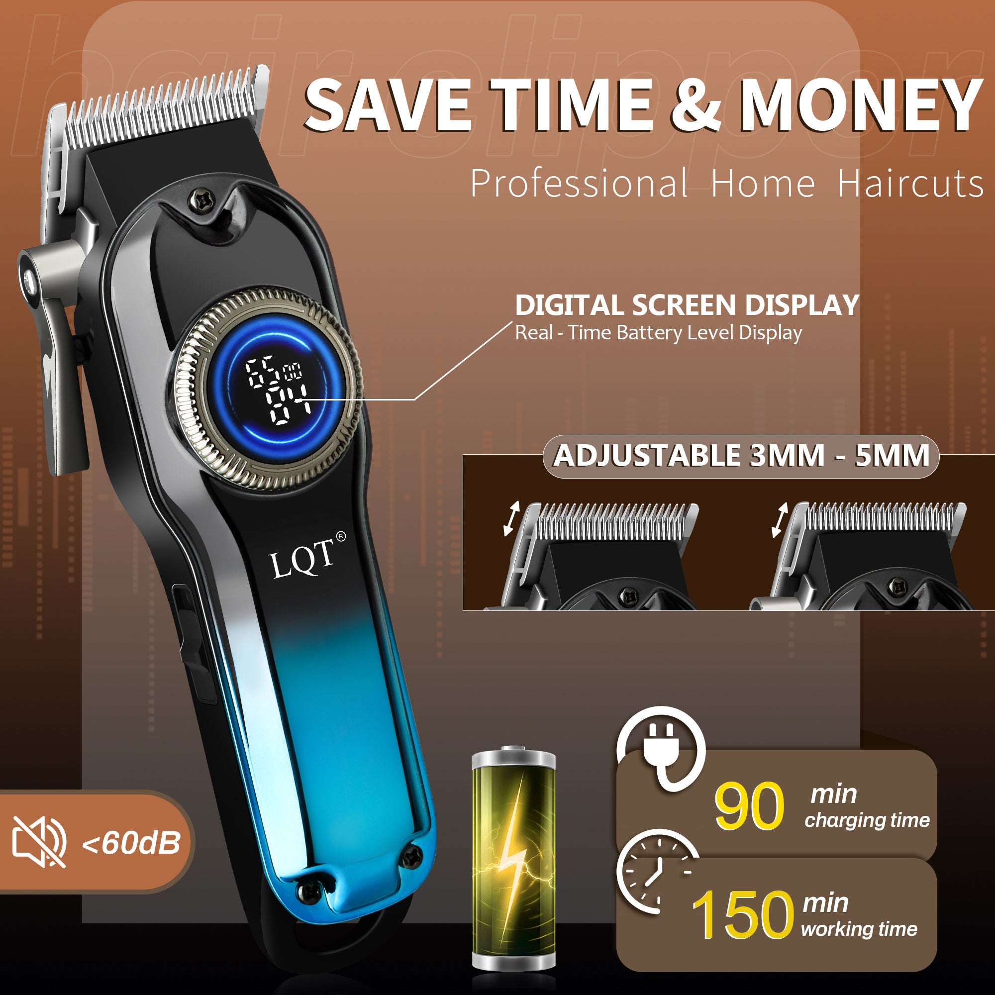 LQT Opulent Black-Blue Gradient Dragon-Texture Dual-Digital Clipper Grooming Kit