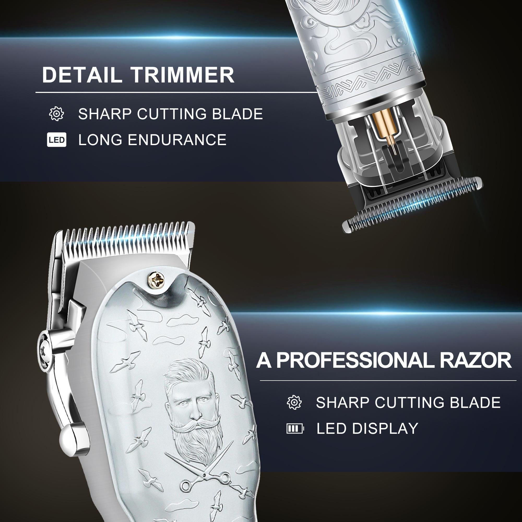 LQT Opulent Silver Stylist-Pattern Dual-Unit Professional Grooming Set