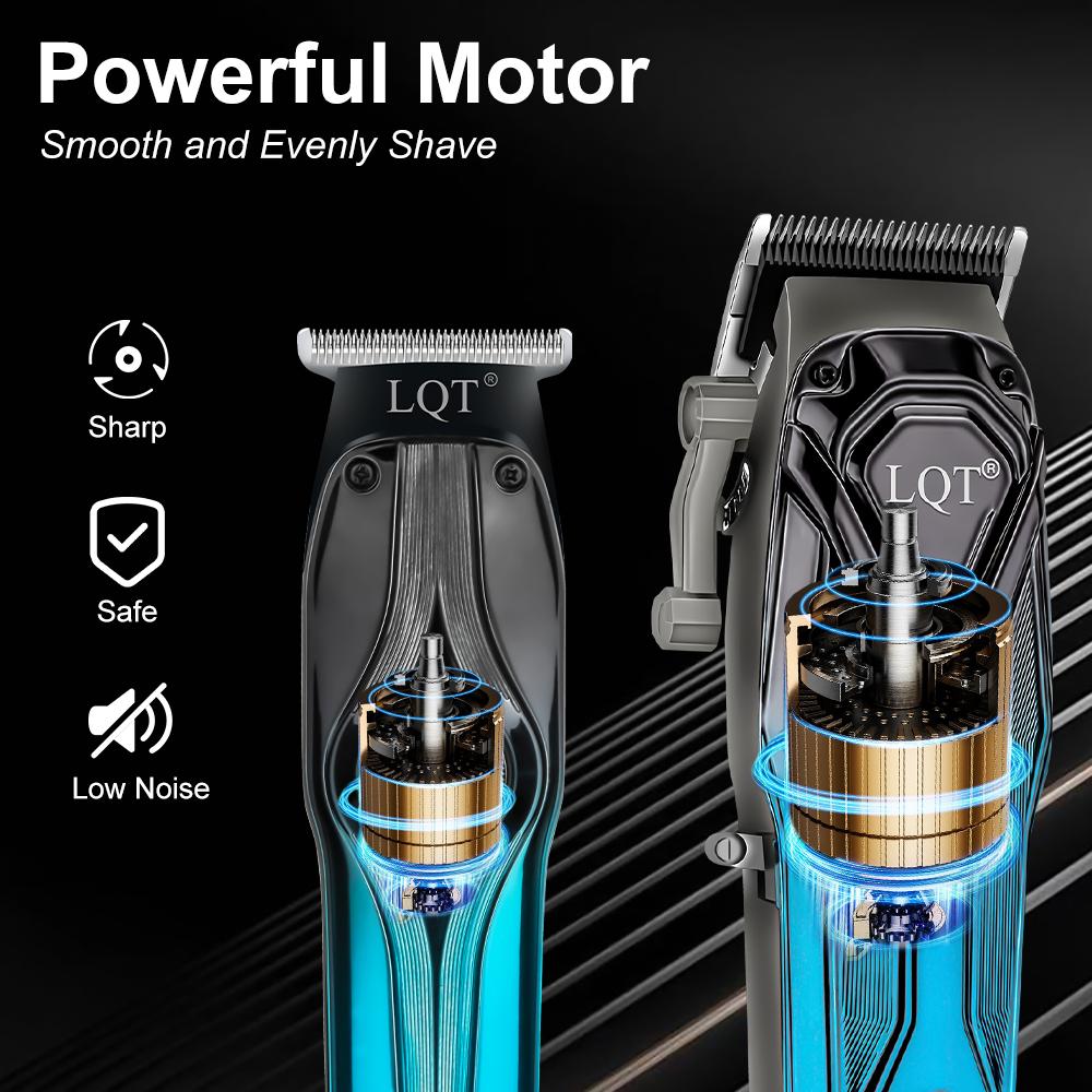 LQT Opulent Blue-Black Gradient Geometric-Texture Dual-Clipper Grooming Kit