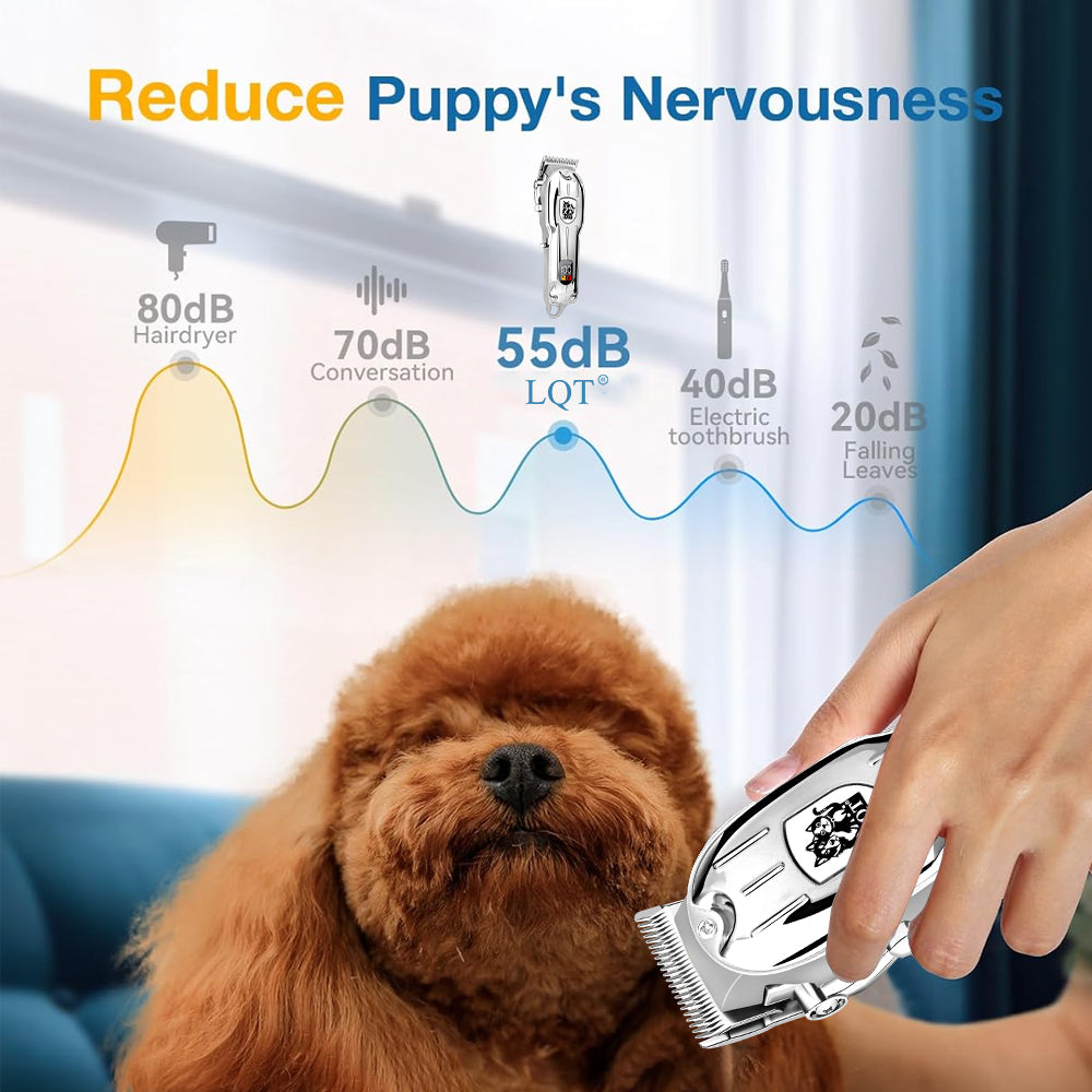 LQT Opulent Silver Pet-Emblem Pet Grooming Clipper Kit