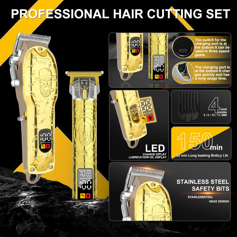 LQT Luxury Gold-Plated Pipe Design Men's Grooming Set