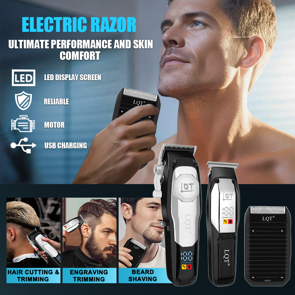 LQT Opulent Silver-Black Geometric Dual-Unit Grooming Kit