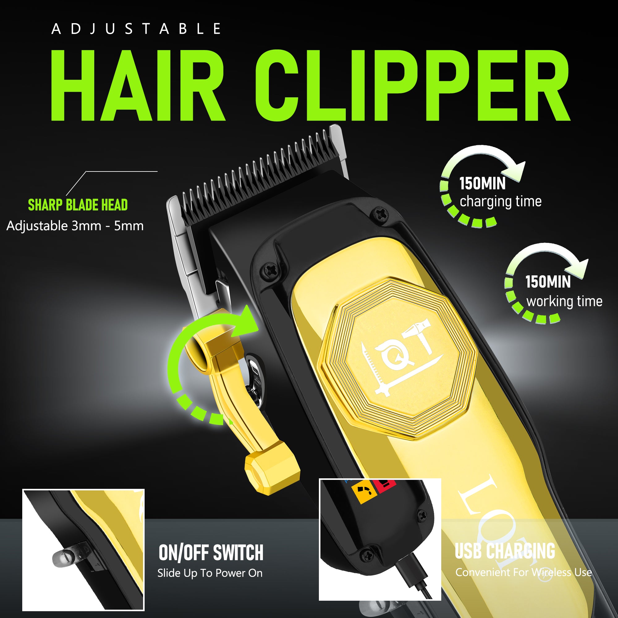 LQT Opulent Black-Gold Texture Digital-Equipped Grooming Collection