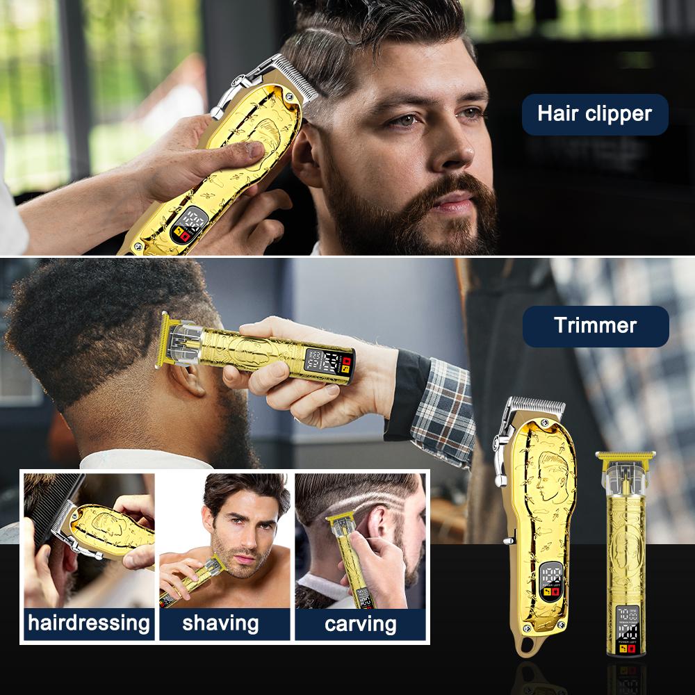 LQT Opulent Gilded Stylist-Embossed Dual-Digital Clipper Grooming Kit