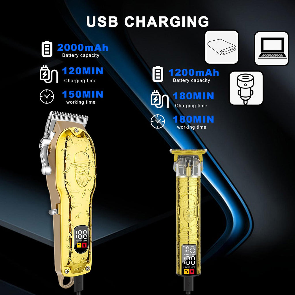 LQT Opulent Gilded Gentleman-Embossed Digital Clipper Grooming Kit