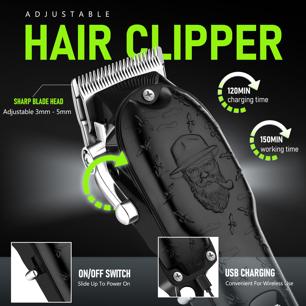 LQT Opulent All-Black Gentleman-Embossed Dual-Digital Clipper Grooming Kit