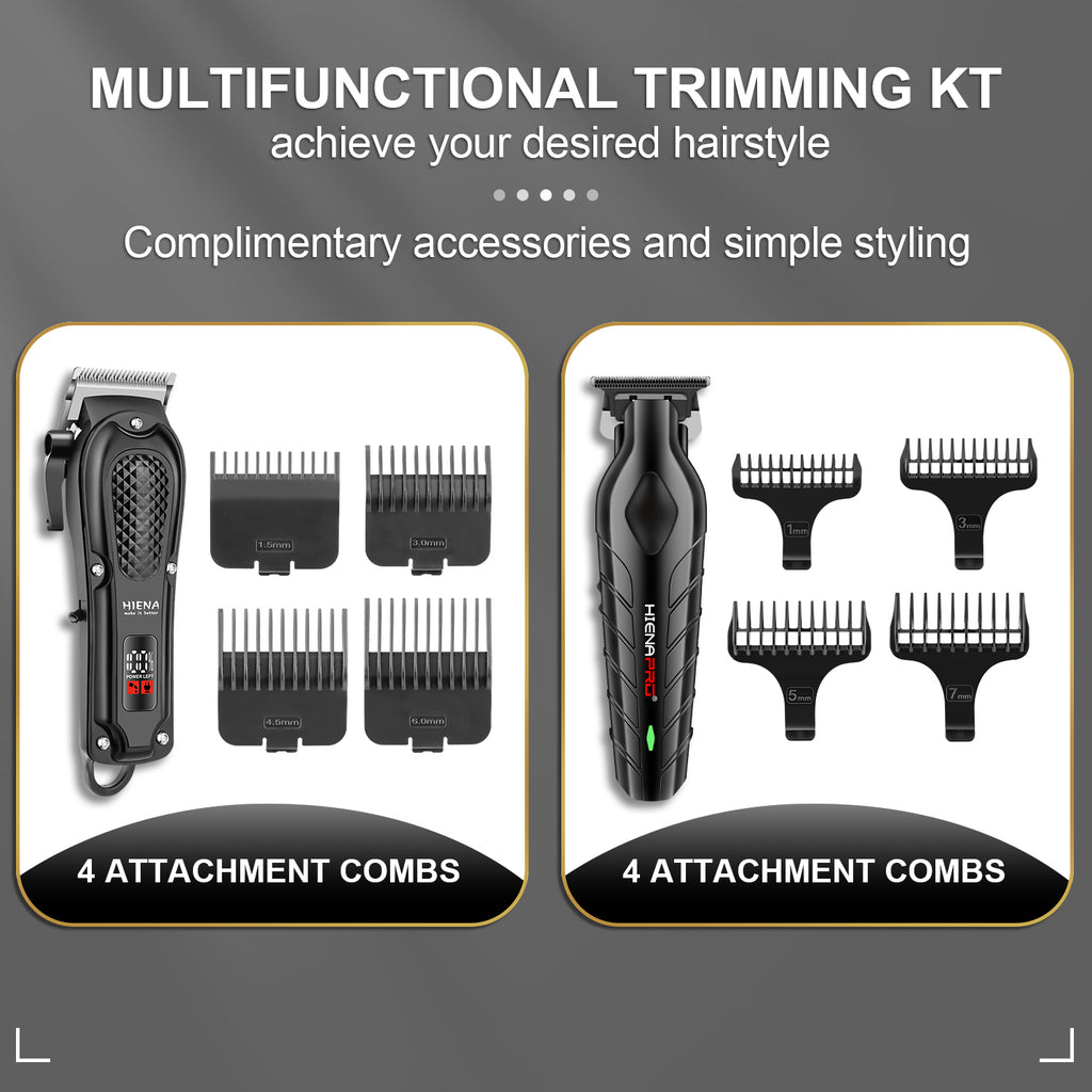 Opulent All-Black Diamond-Texture Dual-Digital Clipper Grooming Kit