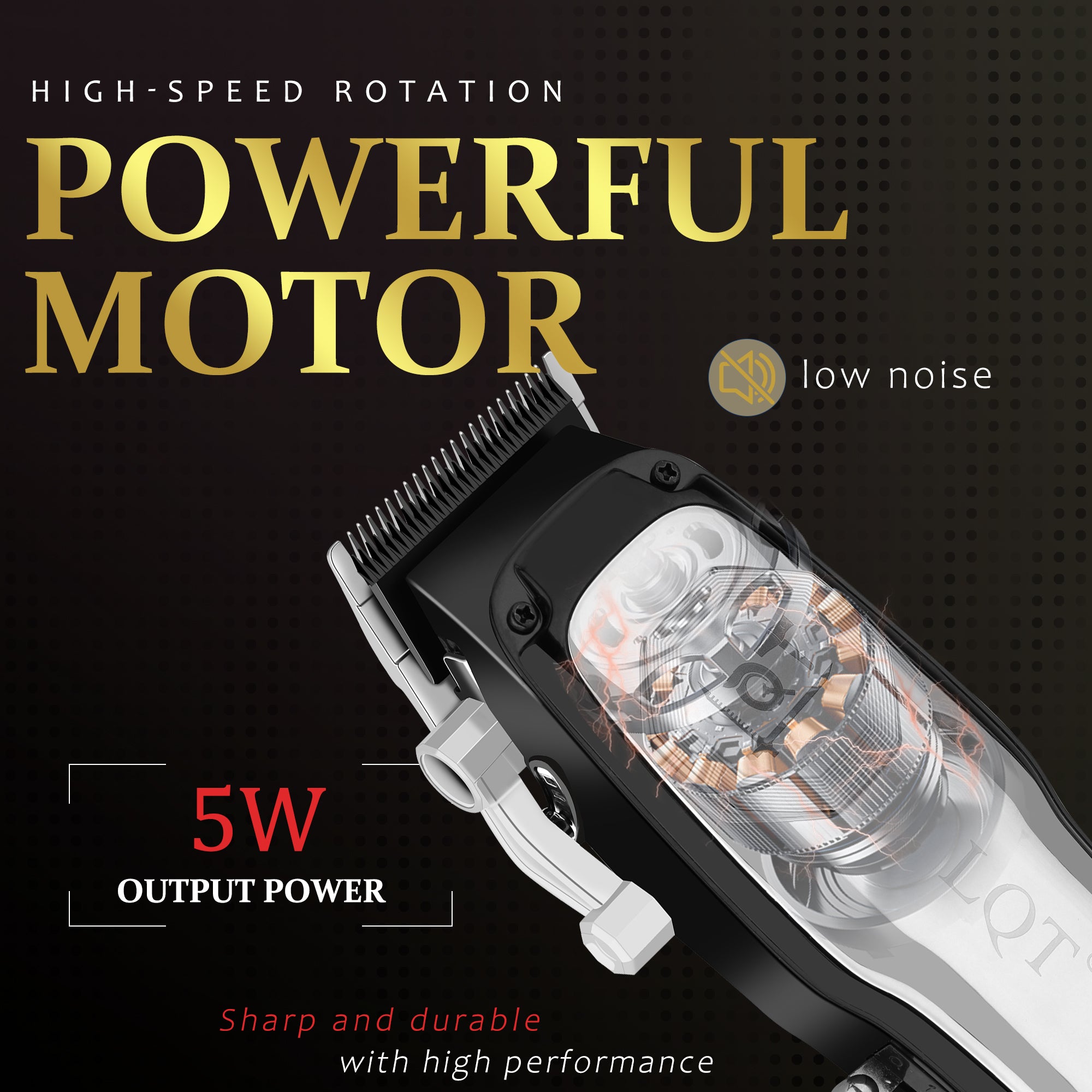 LQT Opulent Black-White Contrast Brand-Emblem Digital Clipper Grooming Kit