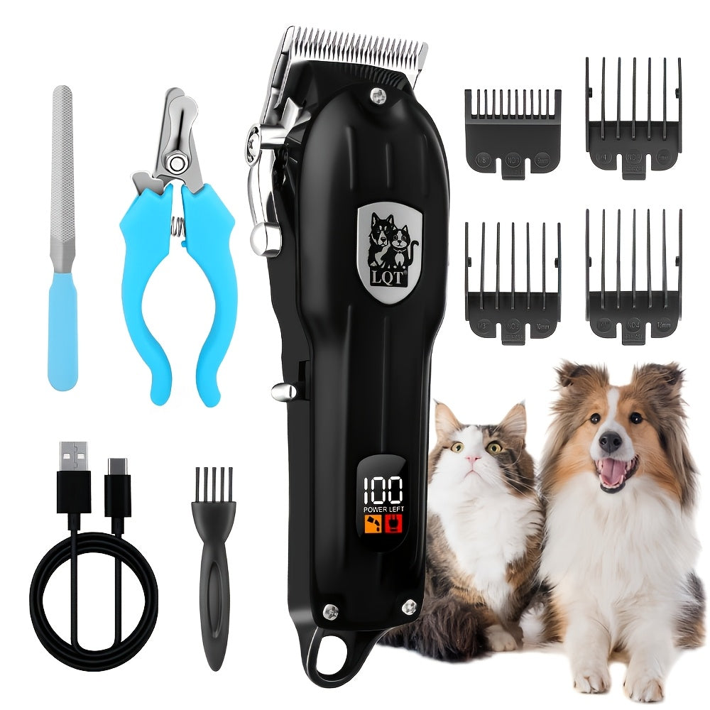 LQT Professional Cordless Rechargeable Heavy-Duty Low-Noise Pet Grooming Scissors Suitable for Dogs