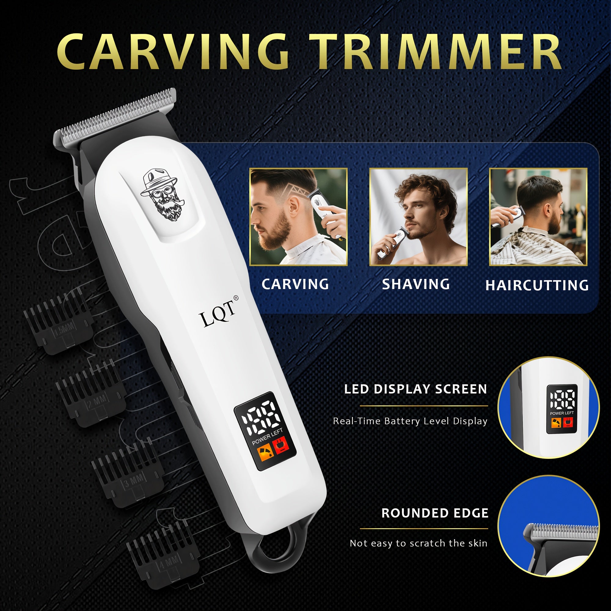 LQT 2pcs/3pcs/4pcs Men'S White Electric Hair Clipper Set