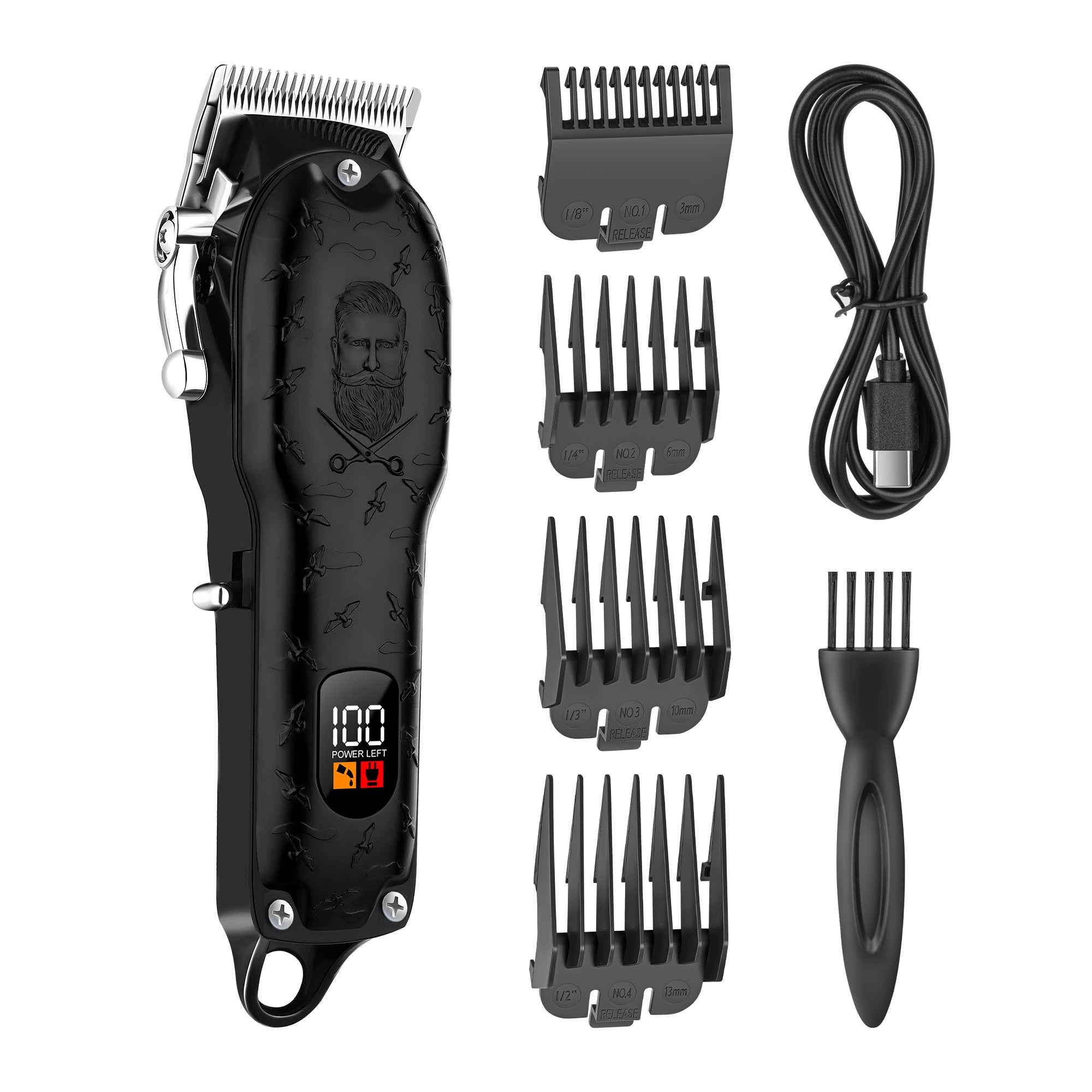 Matte Black Patterned Digital Hair Clipper