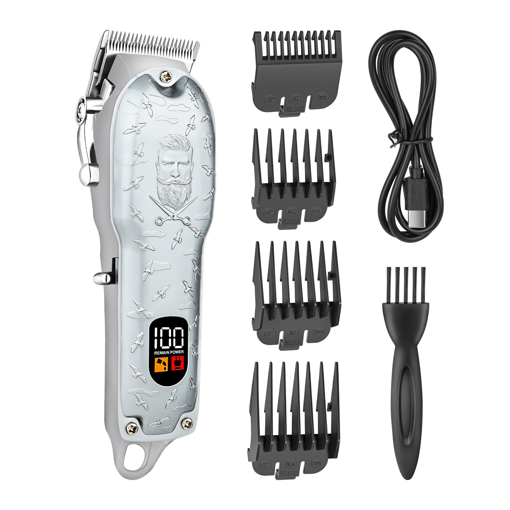 Silver Surface Embossed Digital Hair Clipper