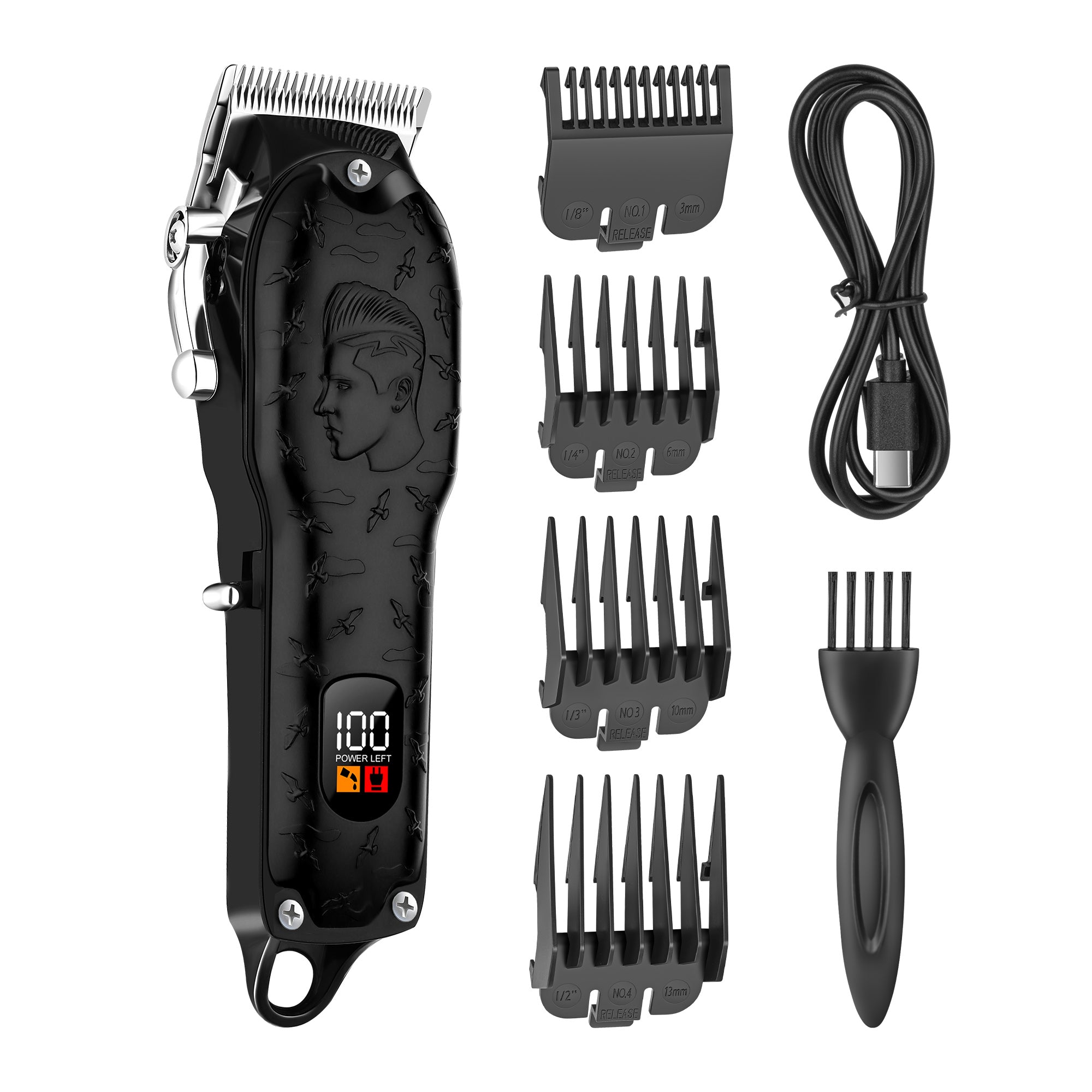 Matte Black Patterned Digital Hair Clipper