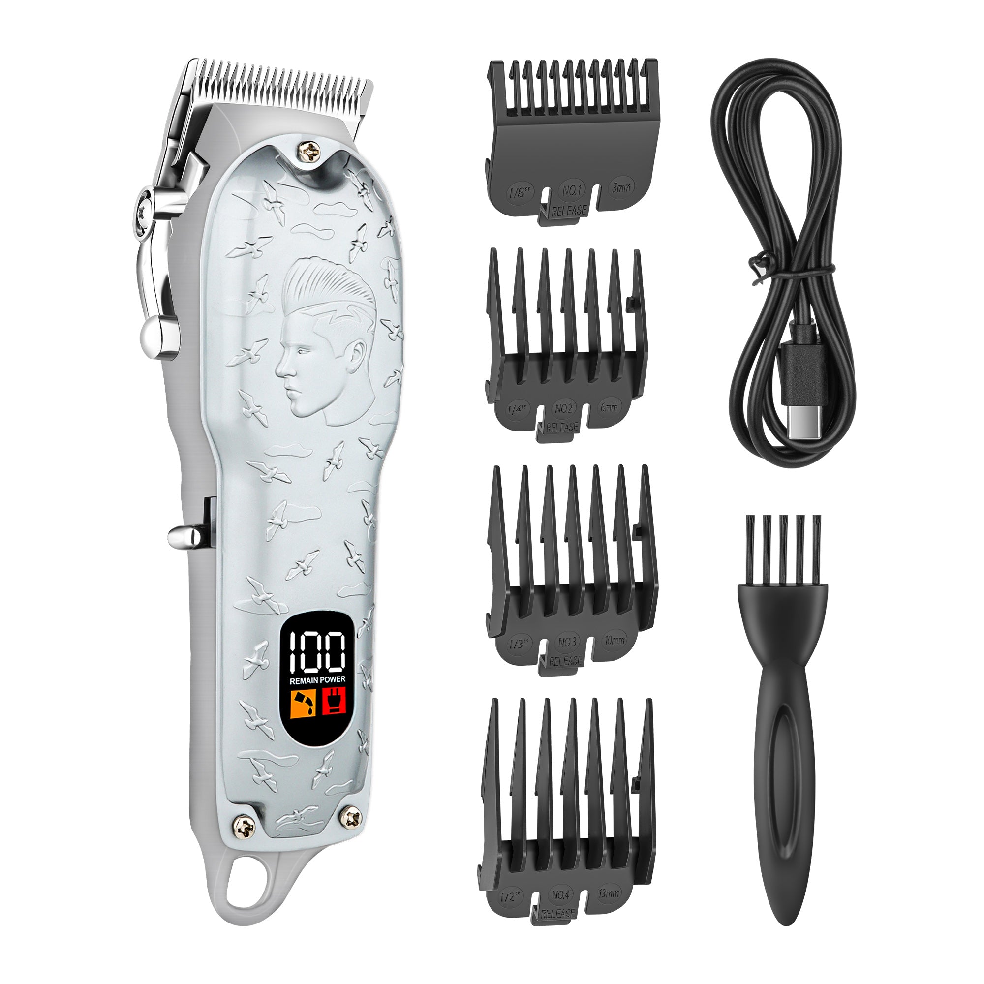 Silver Surface Embossed Digital Hair Clipper