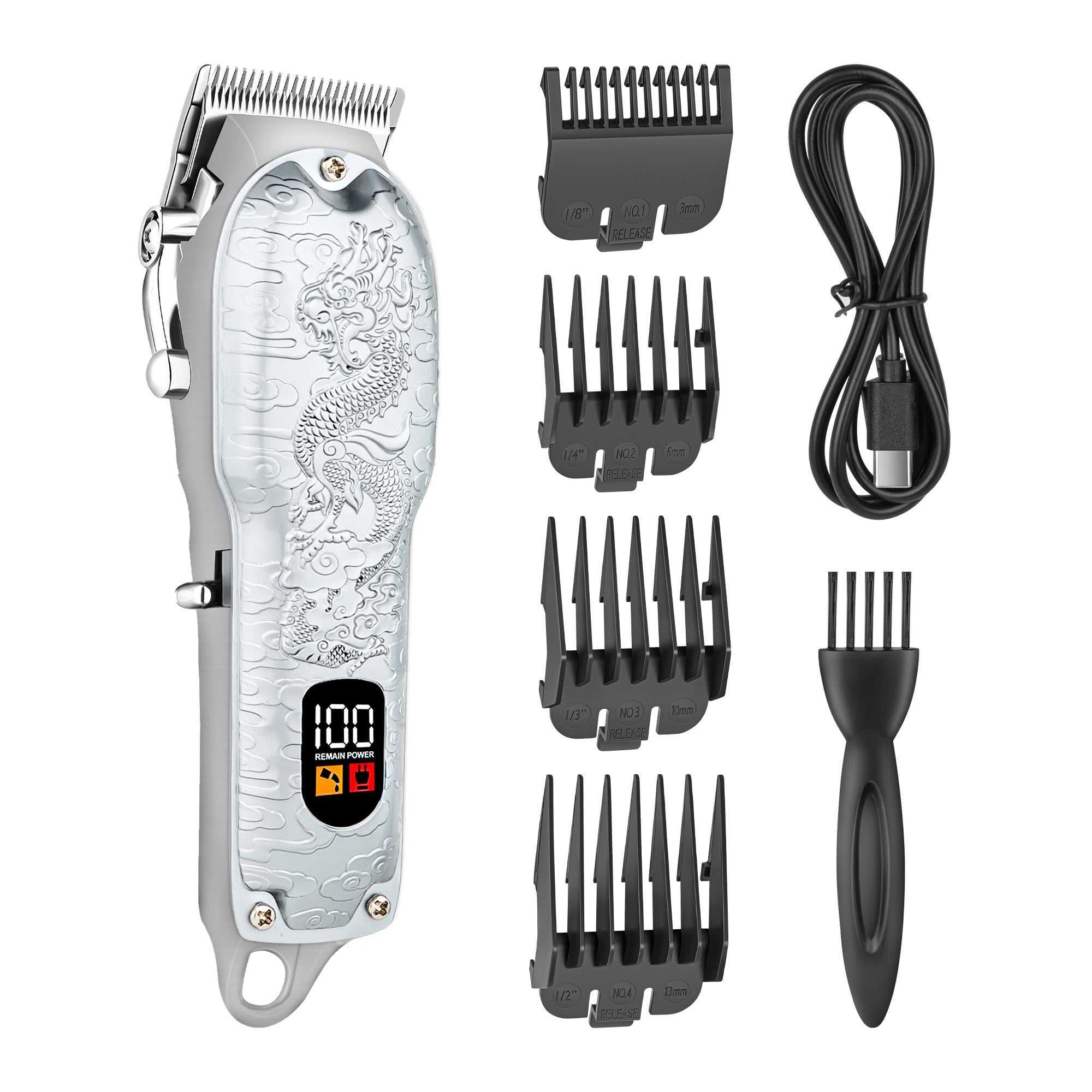 Silver Surface Embossed Digital Hair Clipper