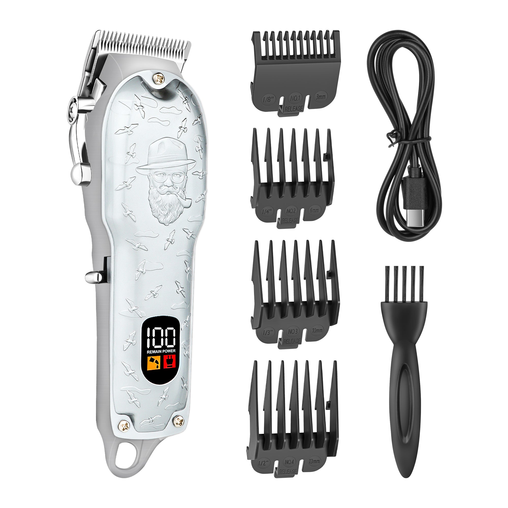 Silver Surface Embossed Digital Hair Clipper