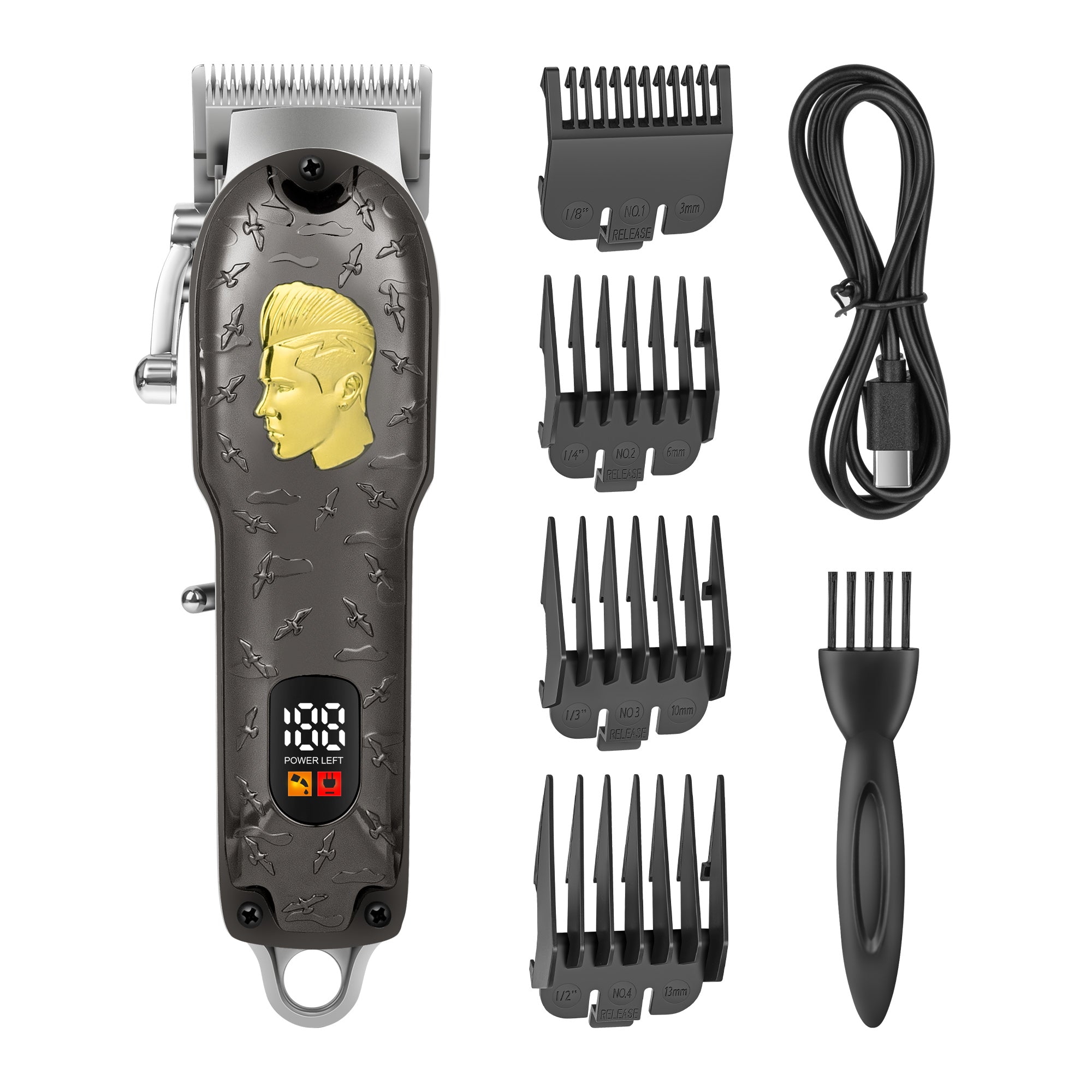 Black Base Gold Carved Digital Hair Clipper