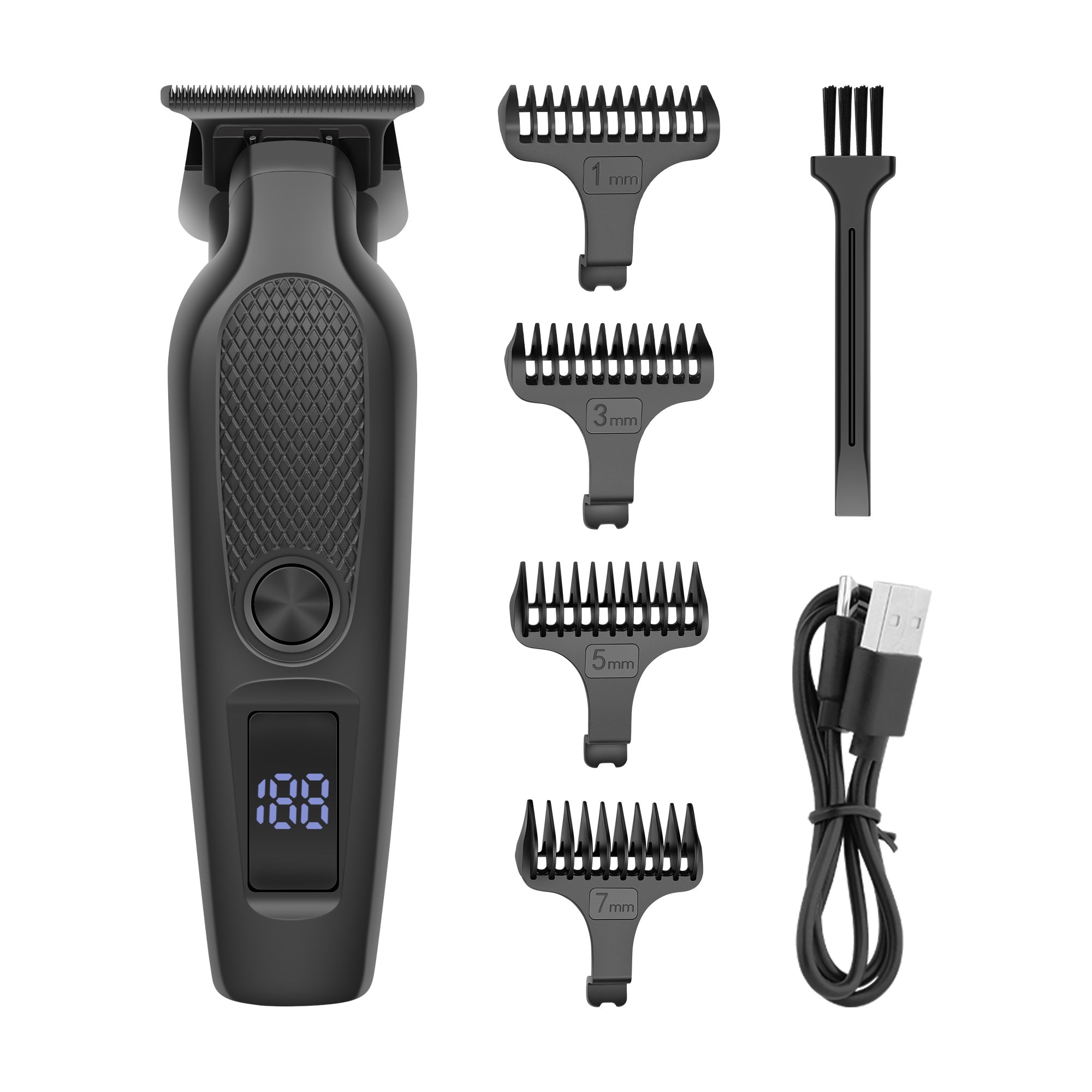 Matte Black Diamond Pattern Digital Hair Clipper