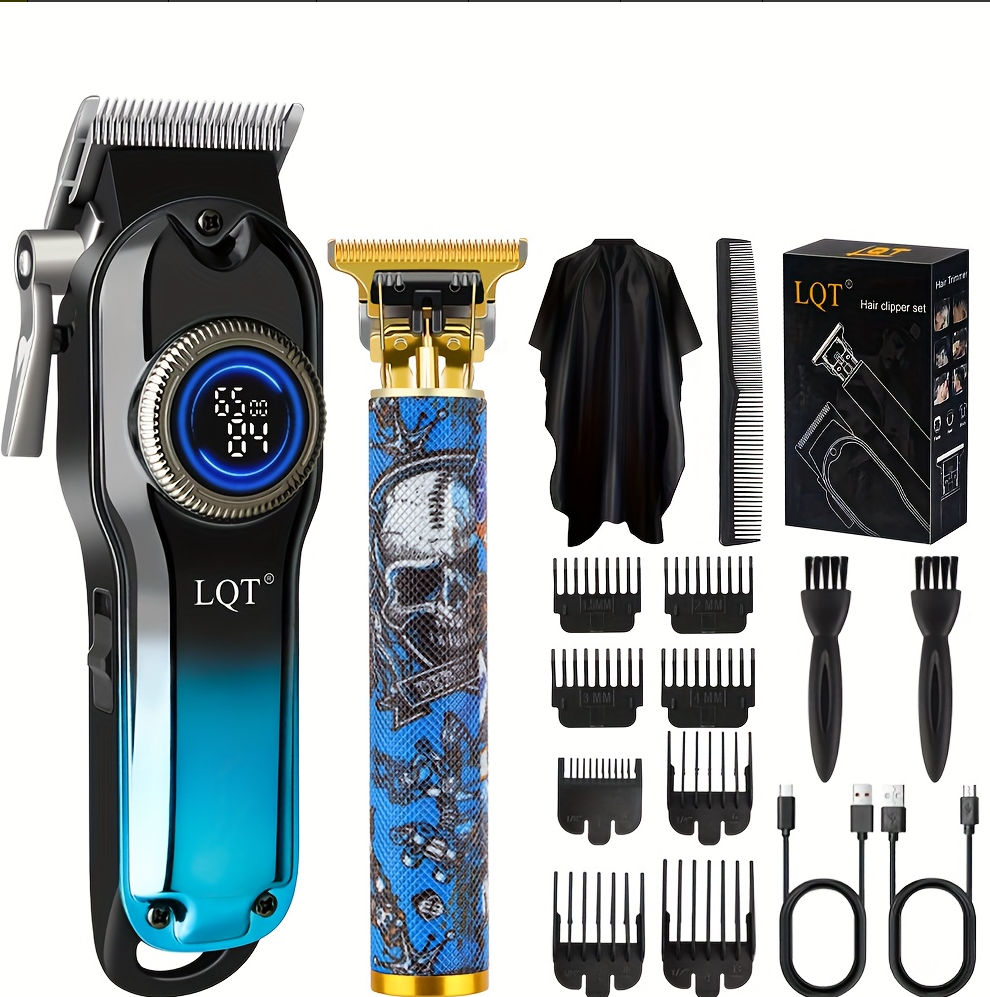 LQT Opulent Black-Blue Gradient Printed Digital Barber Grooming Kit