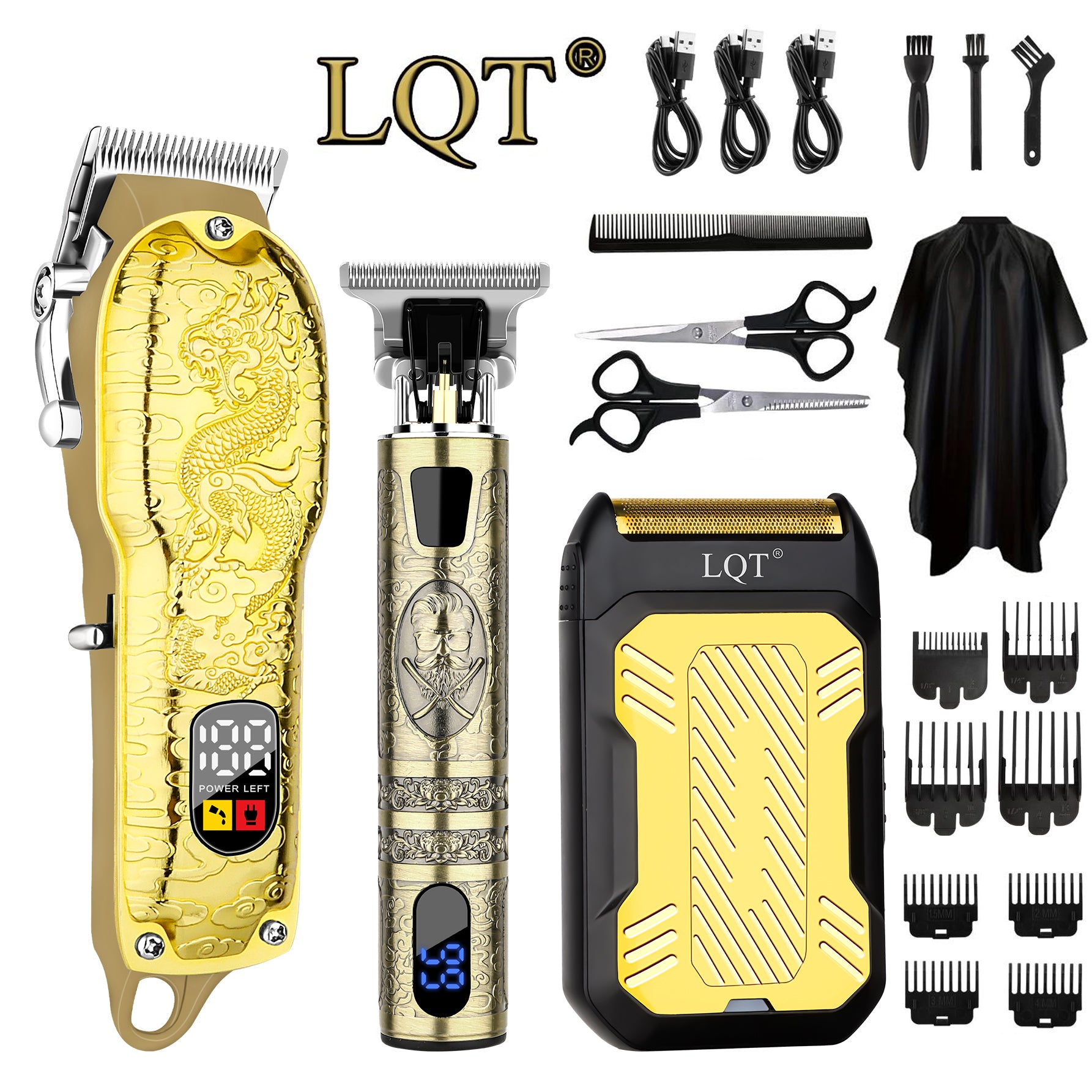 LQT Opulent Gilded Textured Digital-Display Gentleman Grooming Kit