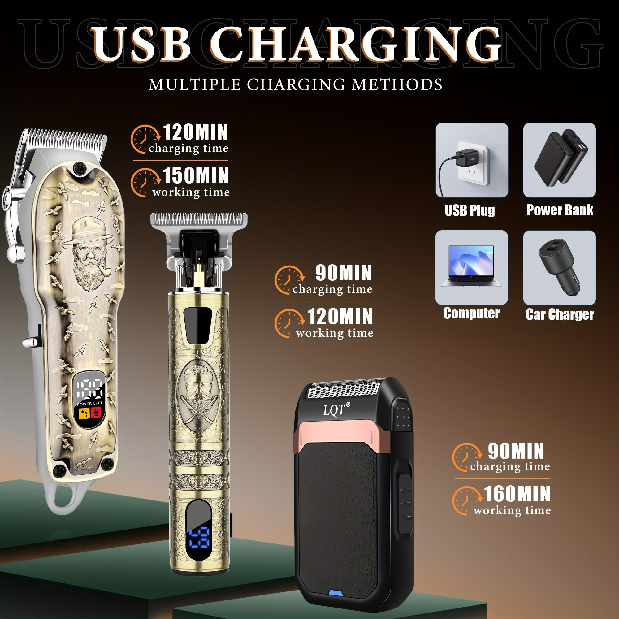 LQT 2pcs/3pcs Men'S Electric Hair Clipper